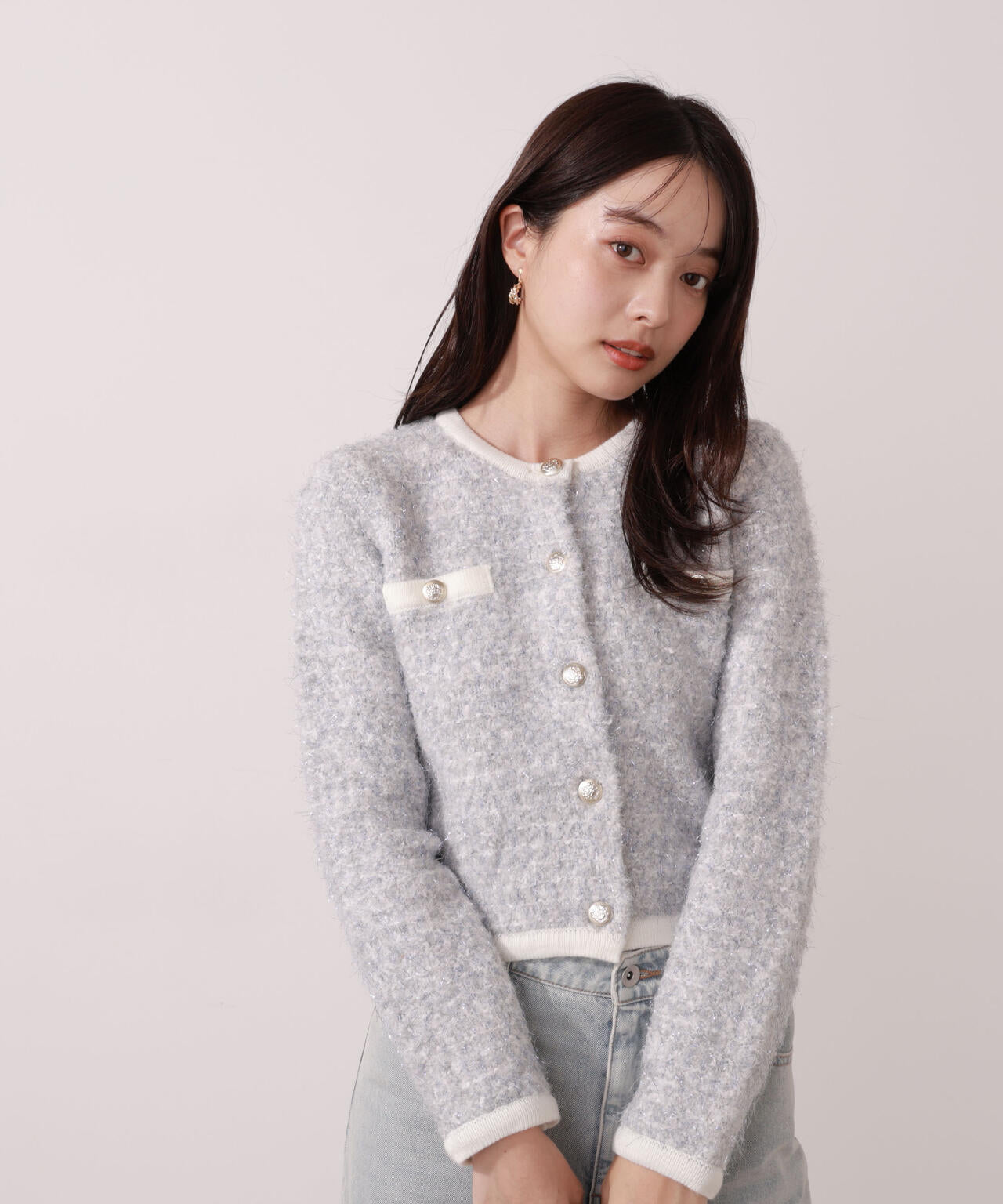 ファンシーツイード風ニットカーディガン