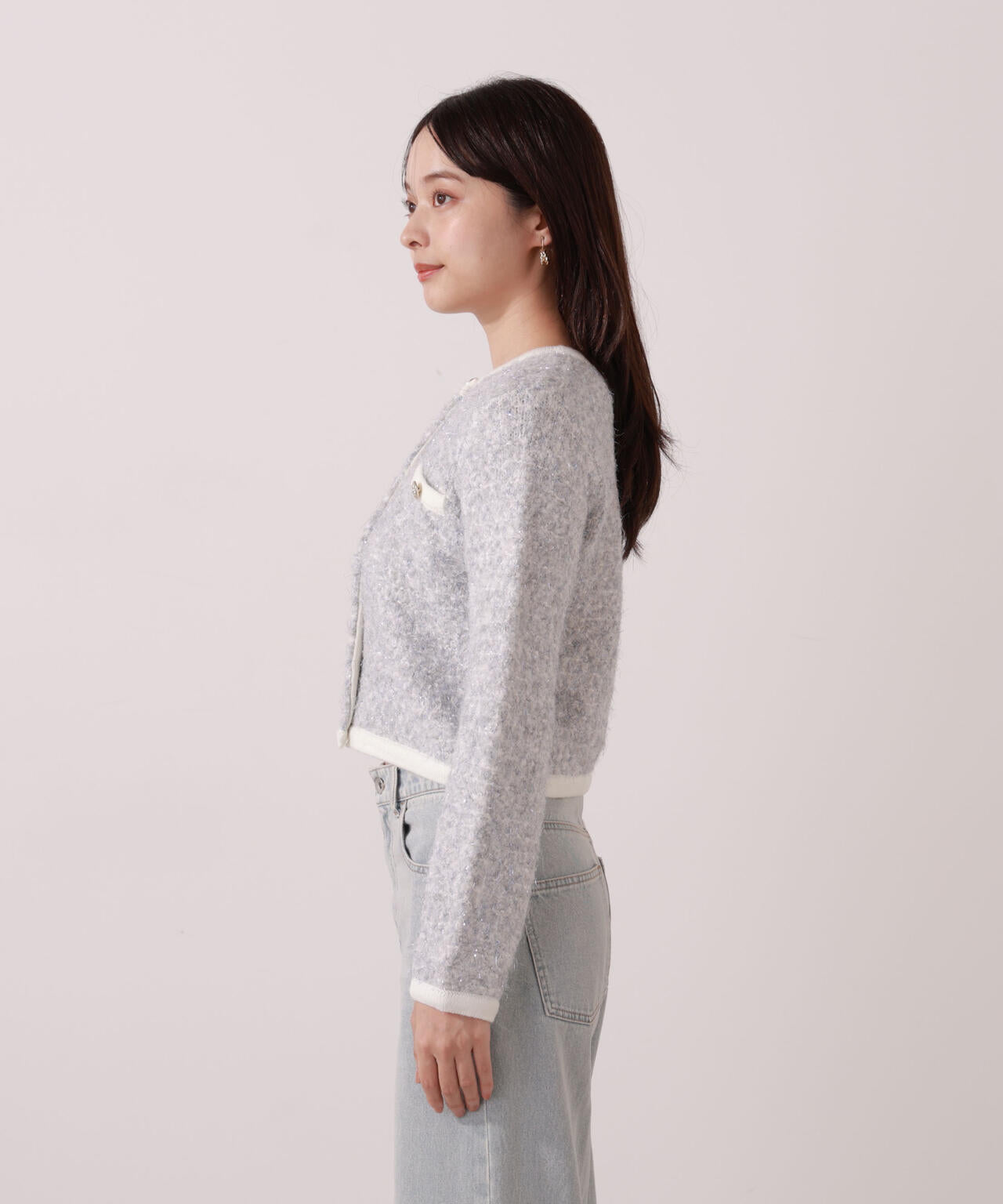 ファンシーツイード風ニットカーディガン