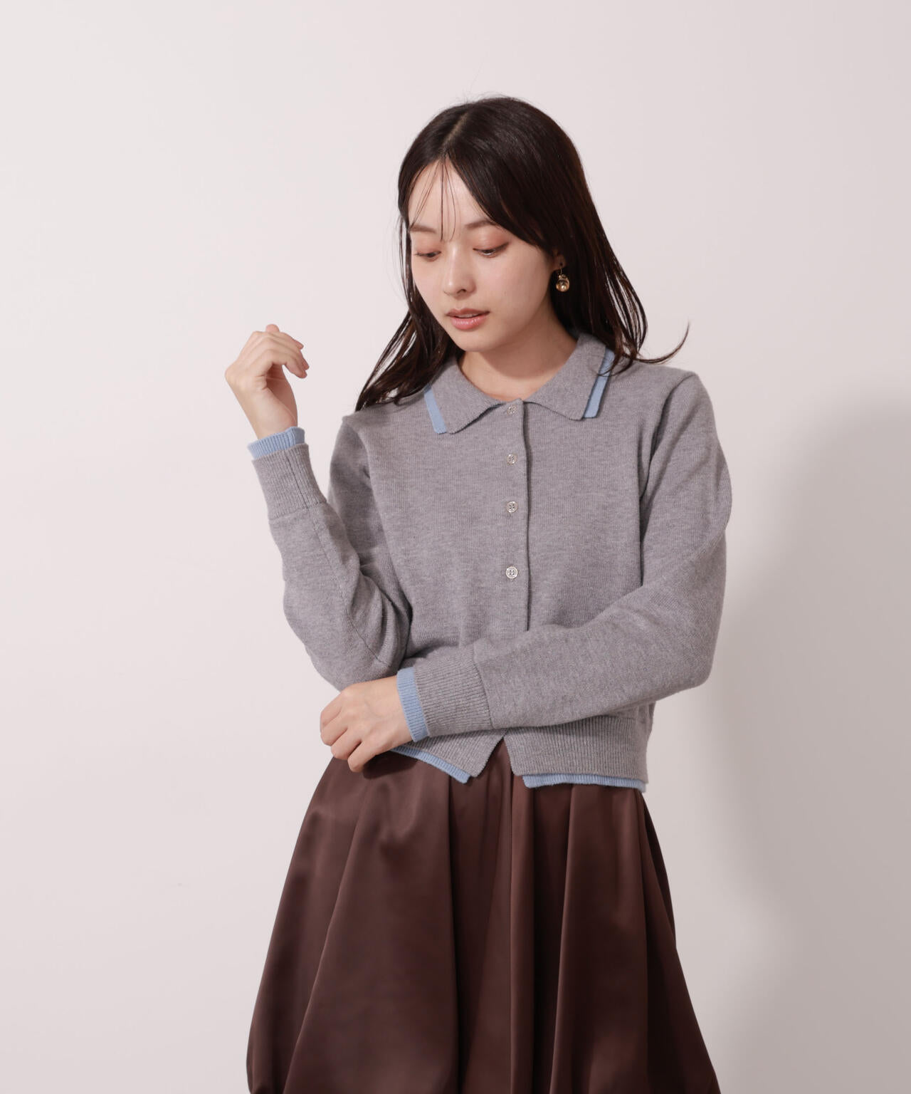 【青島心さん着用】＜ウォッシャブル＞ポロレイヤード風ニット