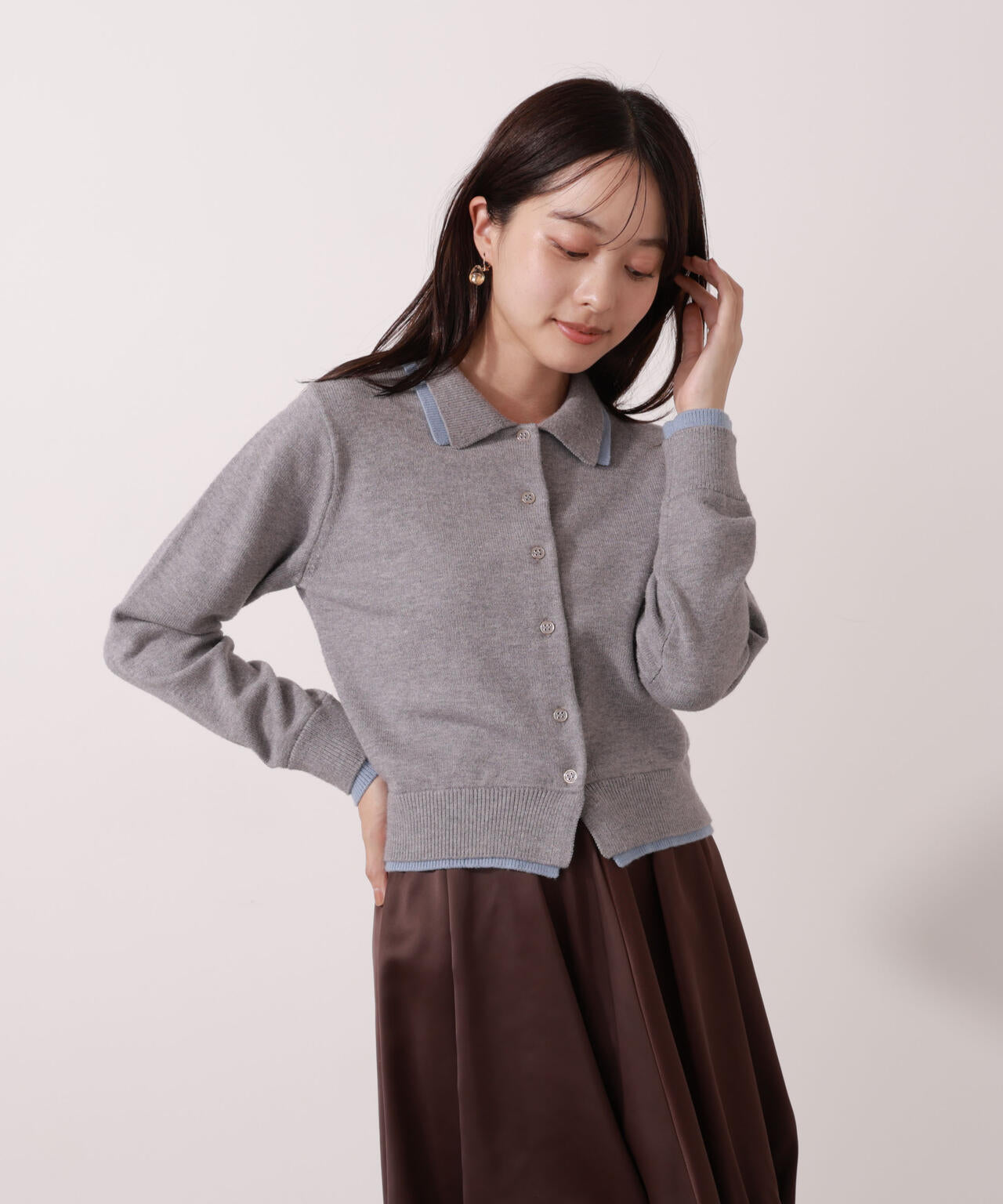 【青島心さん着用】＜ウォッシャブル＞ポロレイヤード風ニット