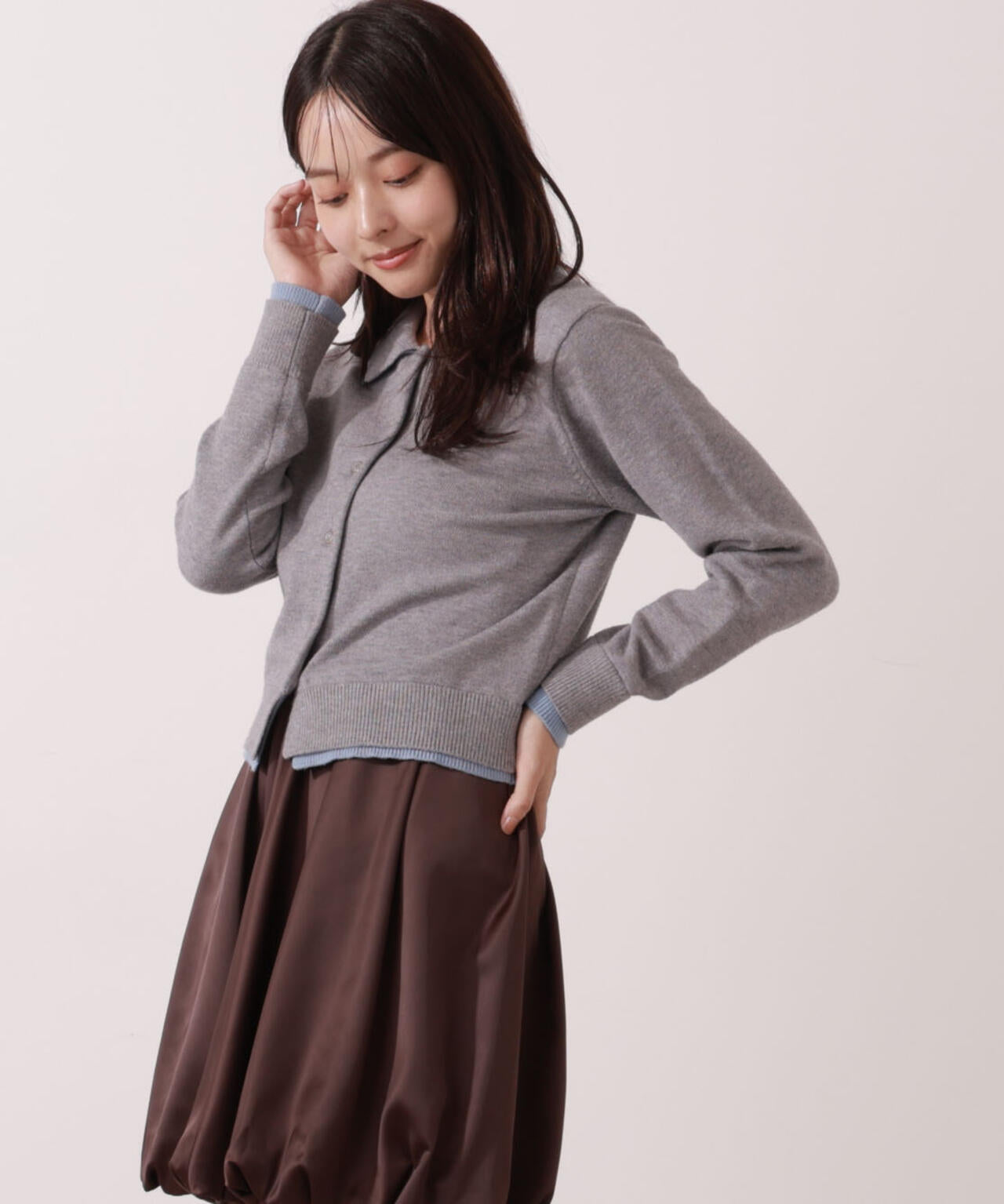 【青島心さん着用】＜ウォッシャブル＞ポロレイヤード風ニット