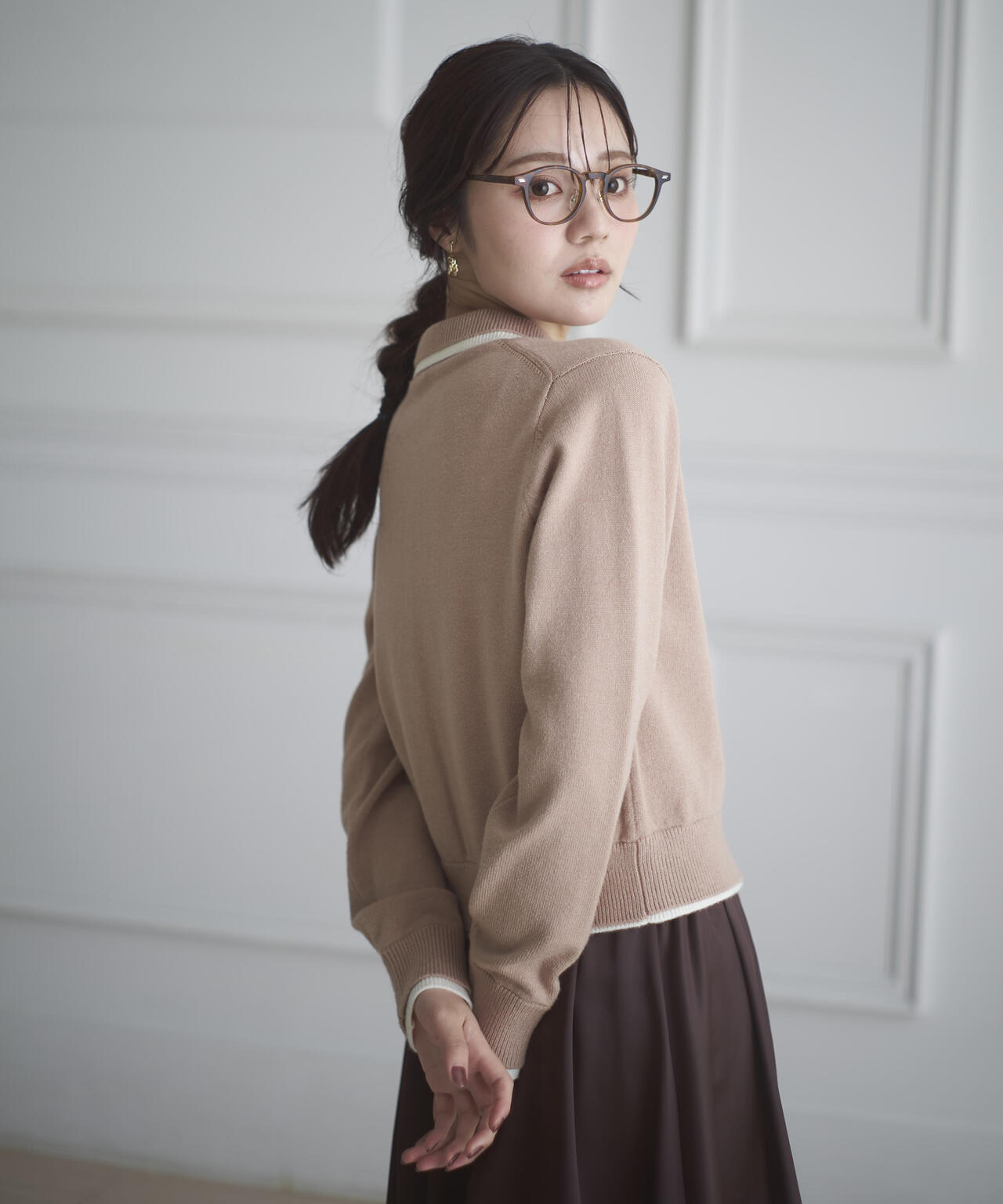 【青島心さん着用】＜ウォッシャブル＞ポロレイヤード風ニット