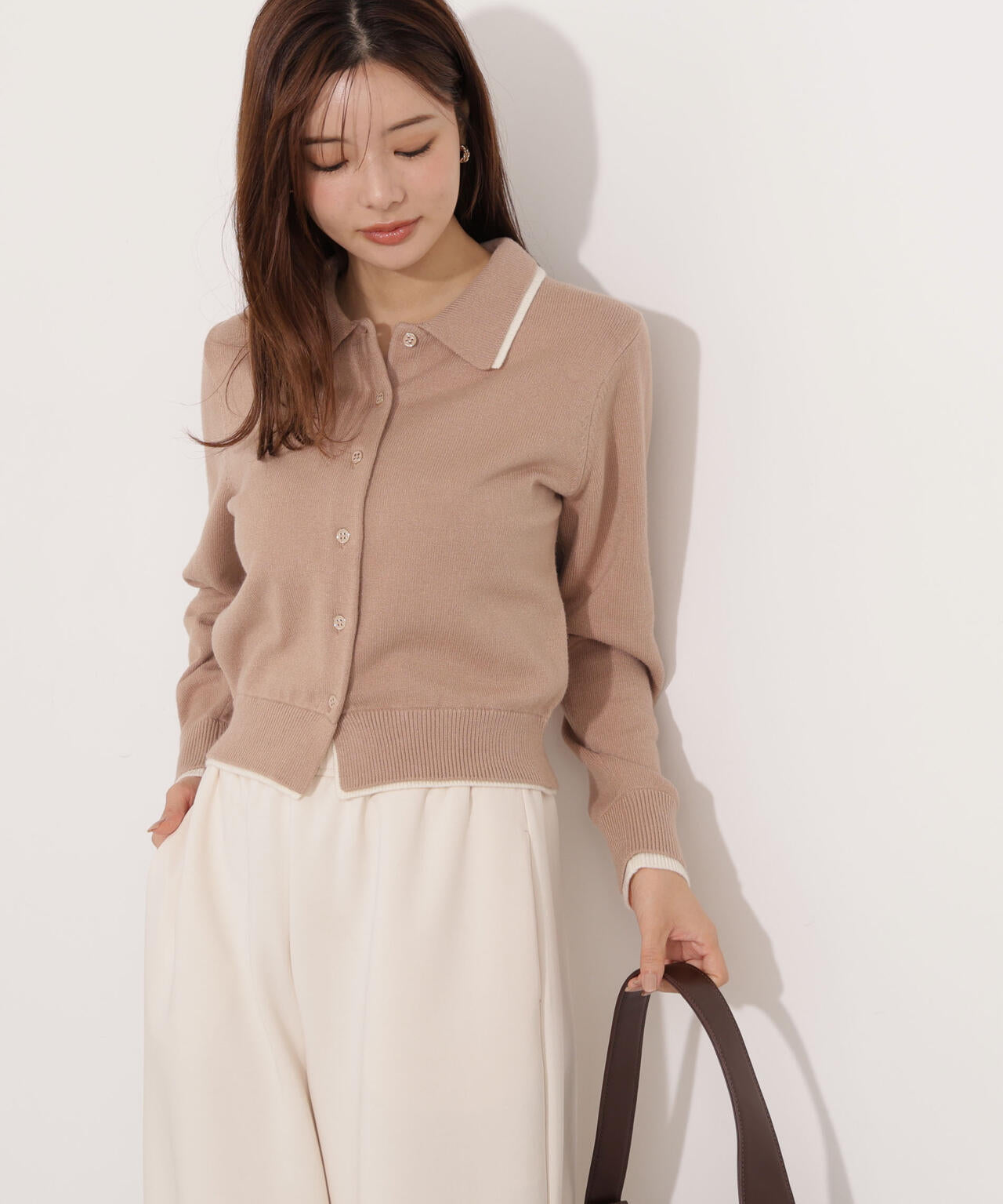 【青島心さん着用】＜ウォッシャブル＞ポロレイヤード風ニット