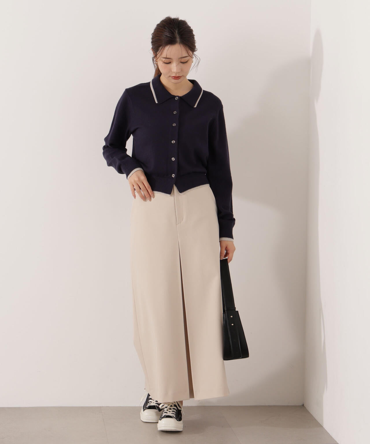 【青島心さん着用】＜ウォッシャブル＞ポロレイヤード風ニット