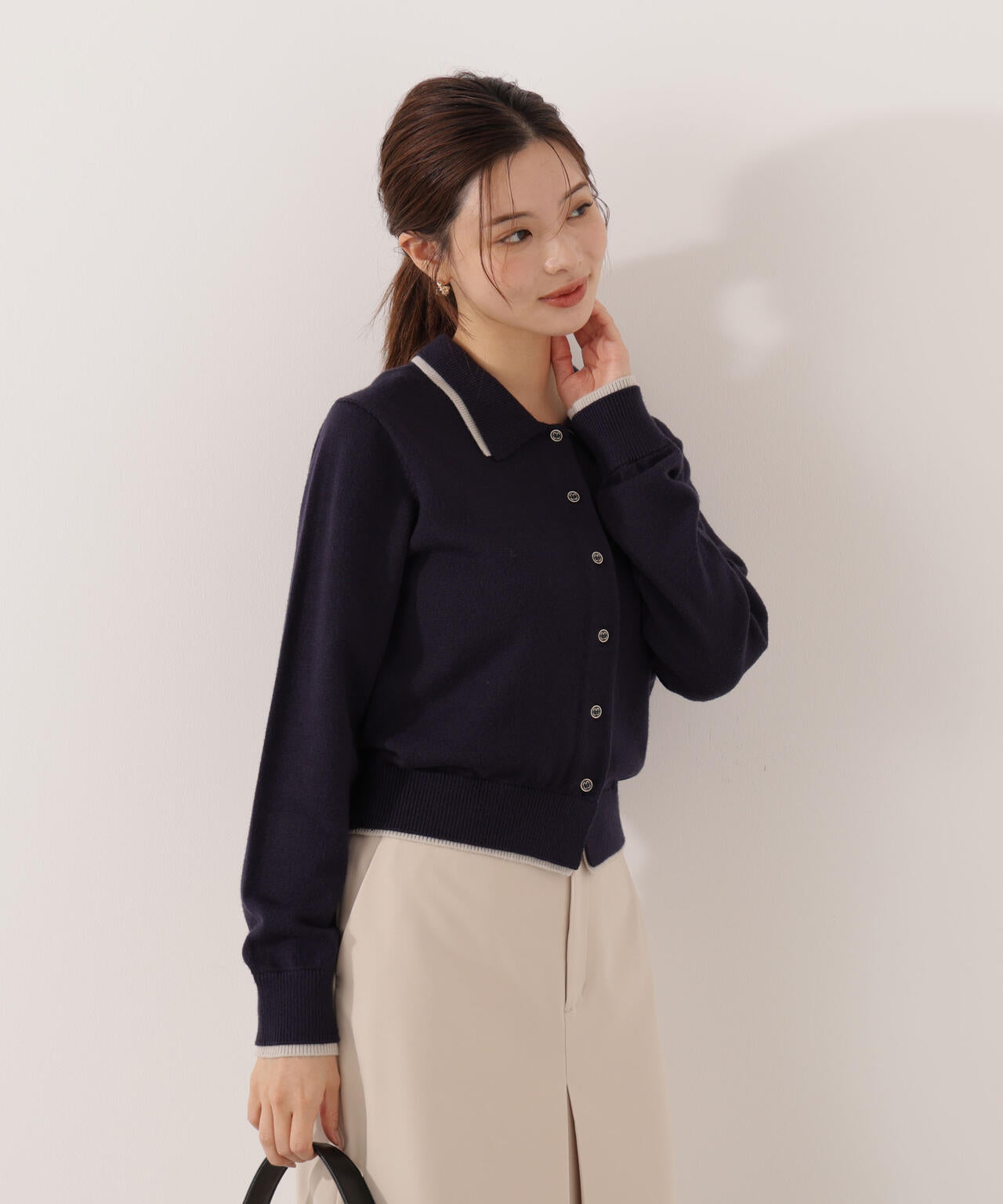 【青島心さん着用】＜ウォッシャブル＞ポロレイヤード風ニット