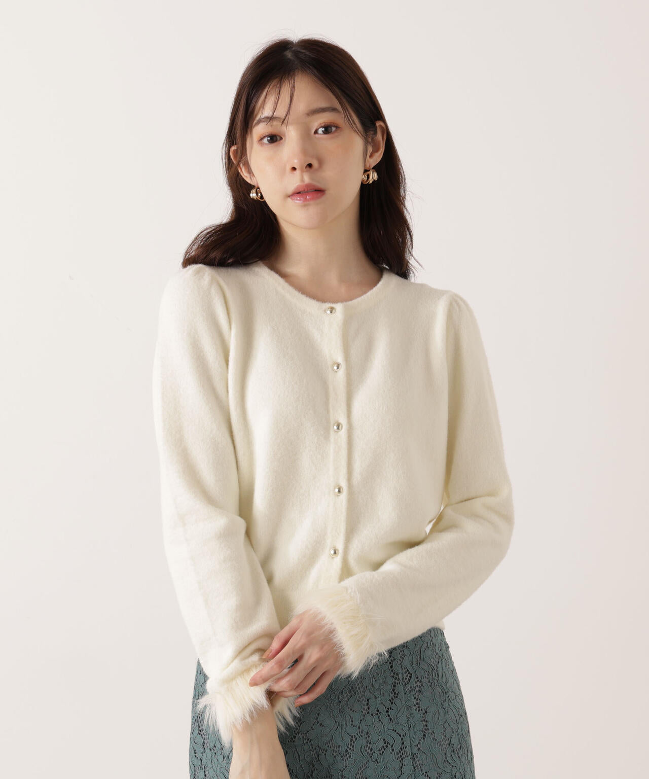 部分フェザースリーブニットカーディガン | PROPORTION BODY