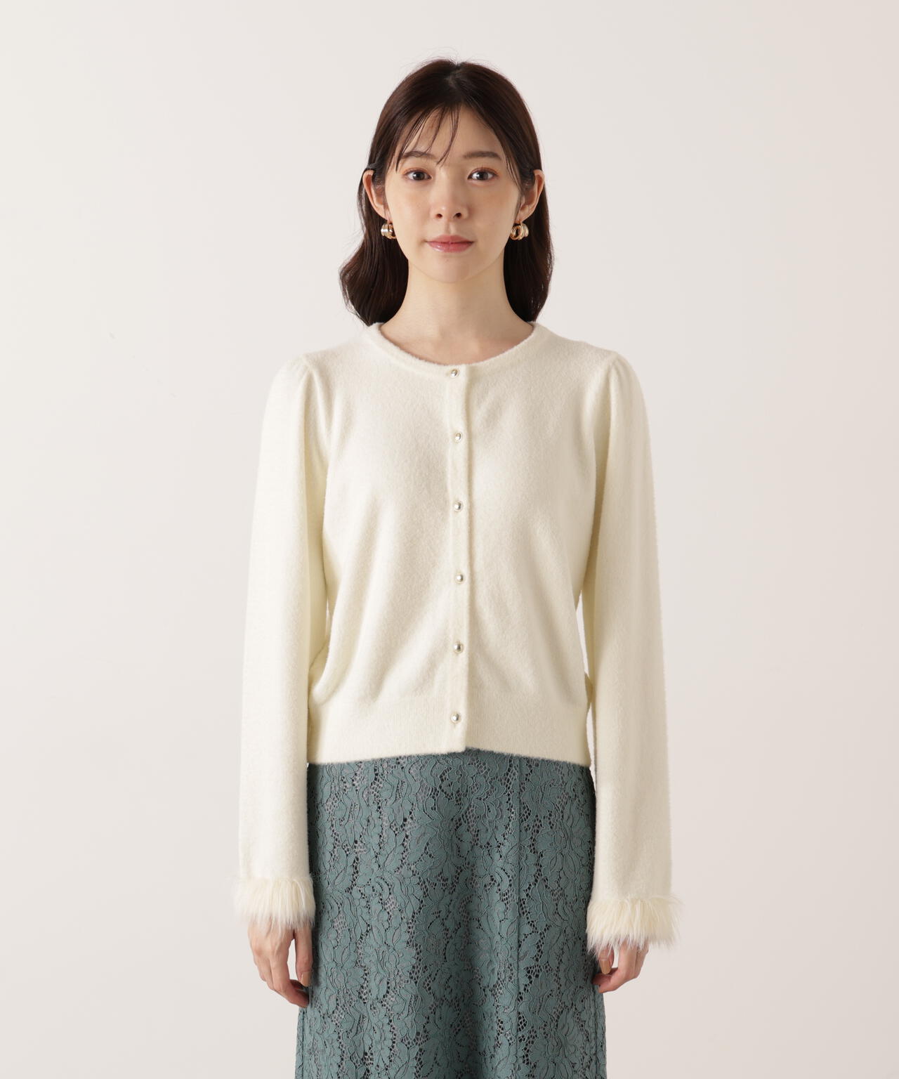 部分フェザースリーブニットカーディガン | PROPORTION BODY DRESSING