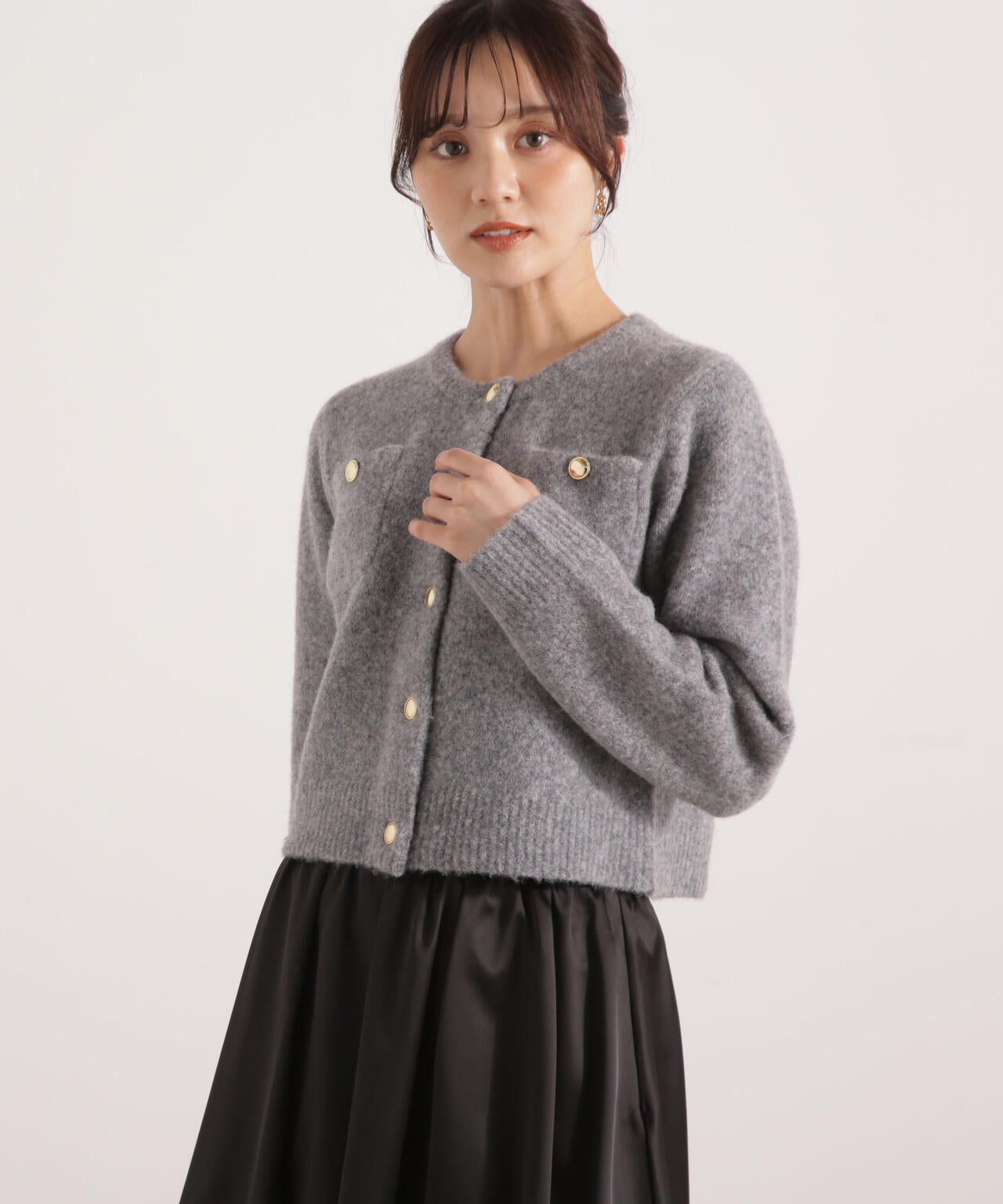 【加藤栞さん着用】釦POINTウール混カーディガン