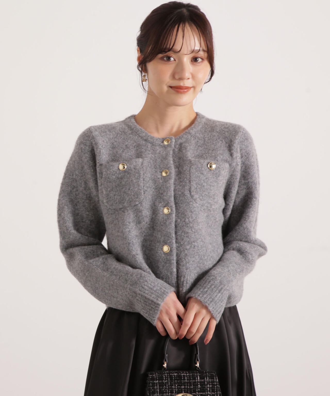 【加藤栞さん着用】釦POINTウール混カーディガン