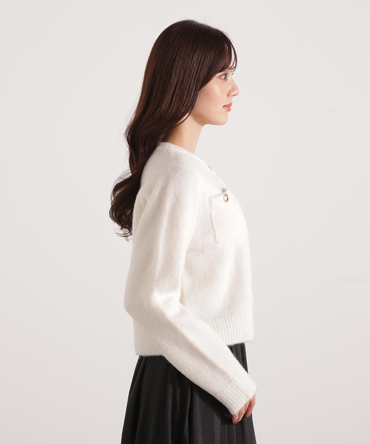 【加藤栞さん着用】釦POINTウール混カーディガン