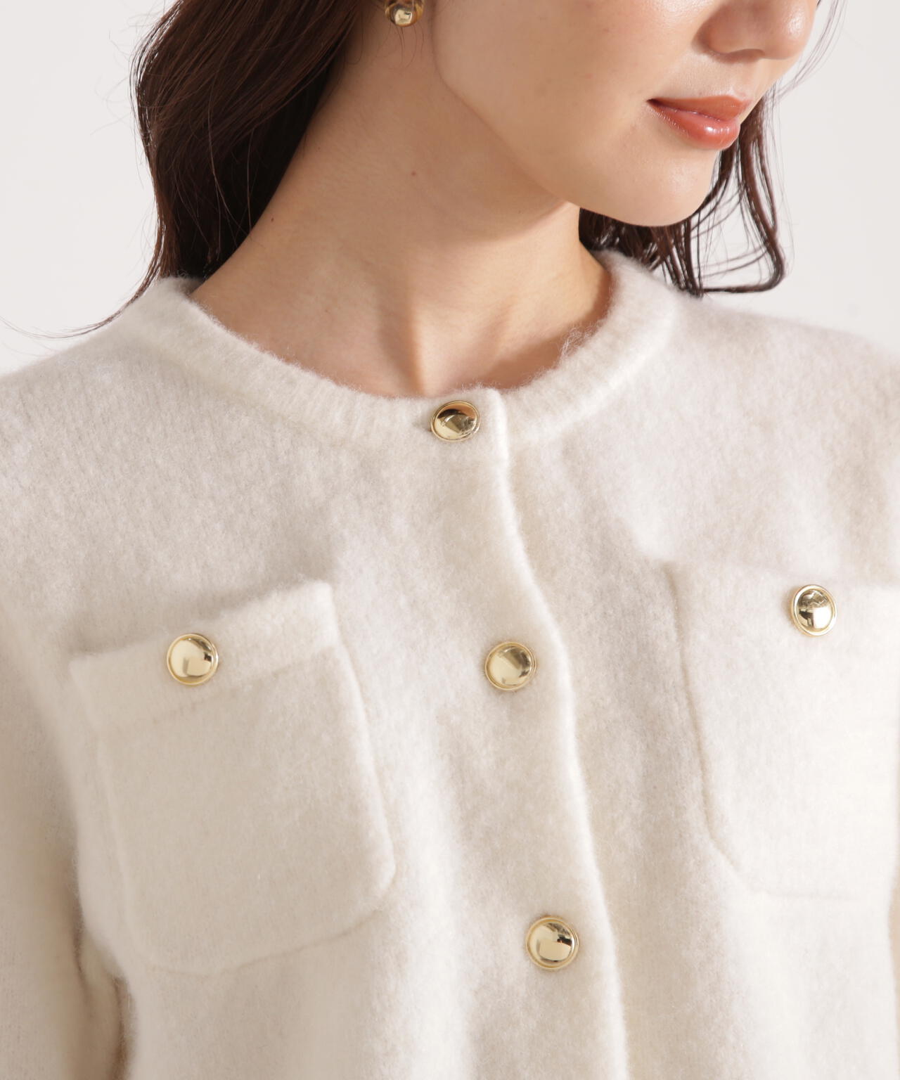 【加藤栞さん着用】釦POINTウール混カーディガン