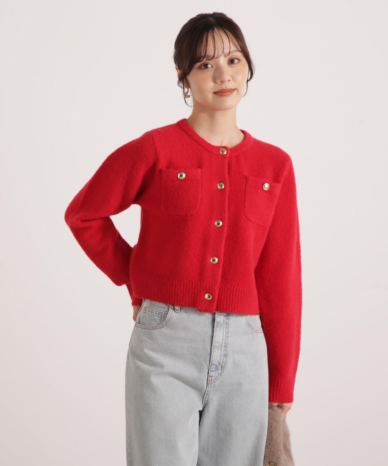 【加藤栞さん着用】釦POINTウール混カーディガン