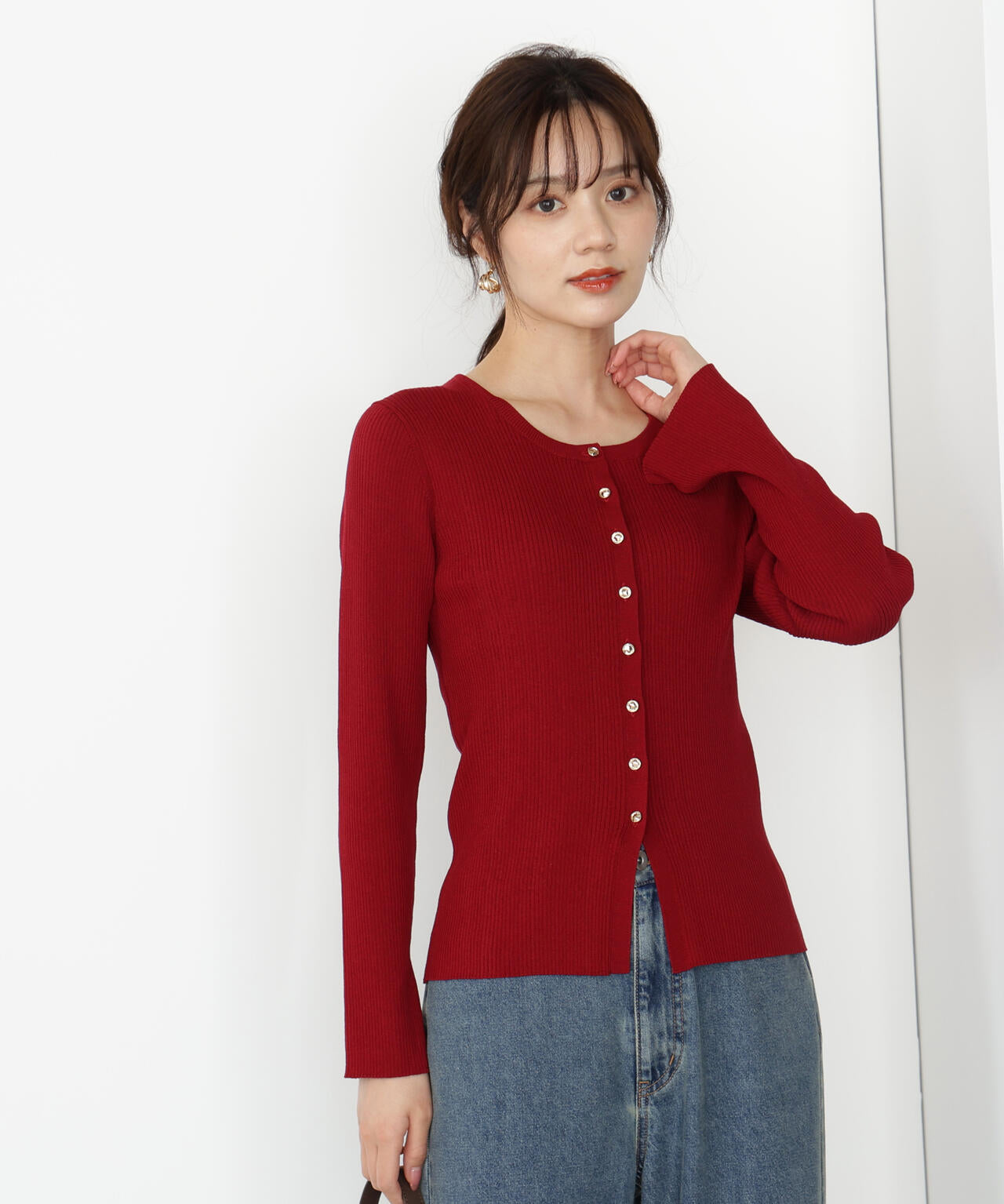 フロント釦カーディガン