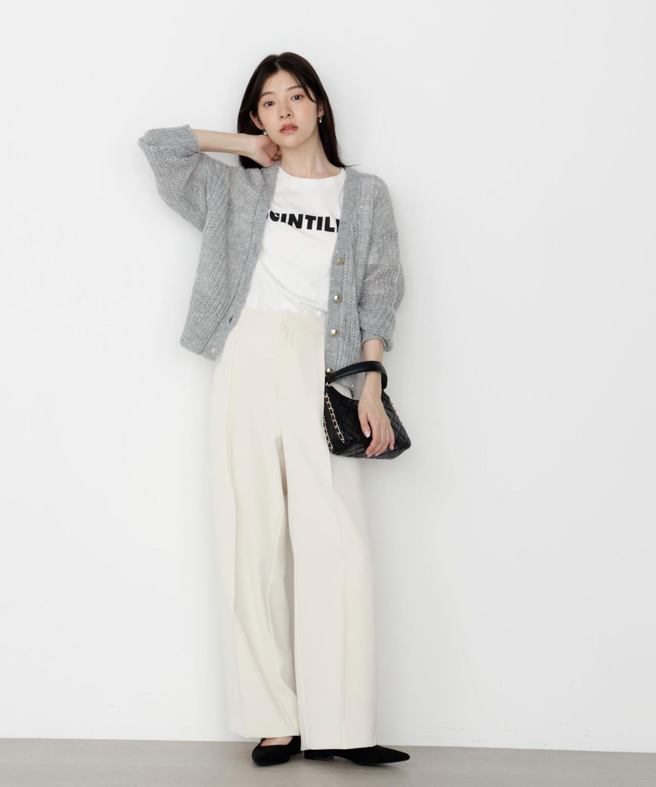 松川星さん着用】スパンコール透かし編み2wayカーディガン