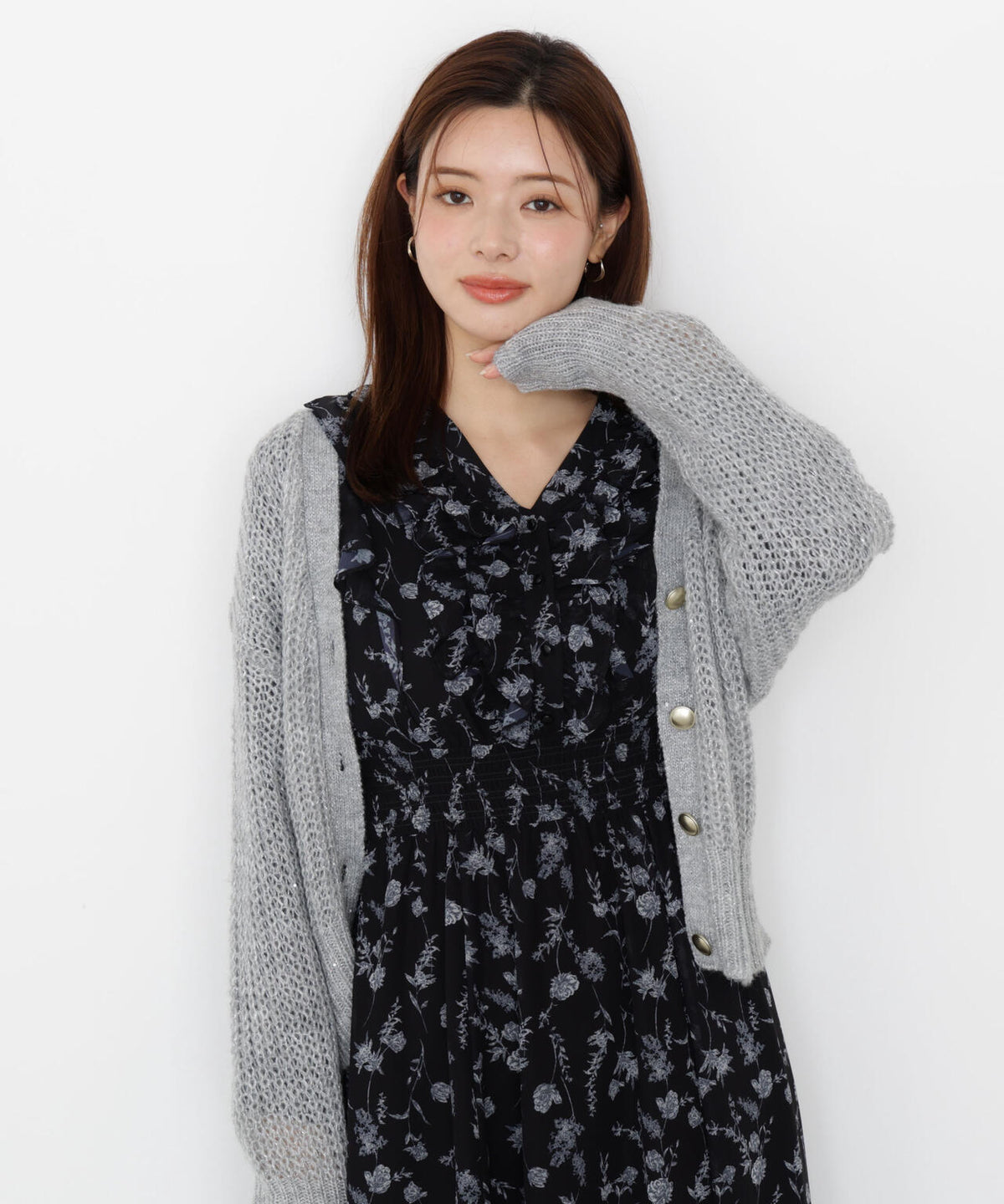 【松川星さん着用】スパンコール透かし編み2wayカーディガン