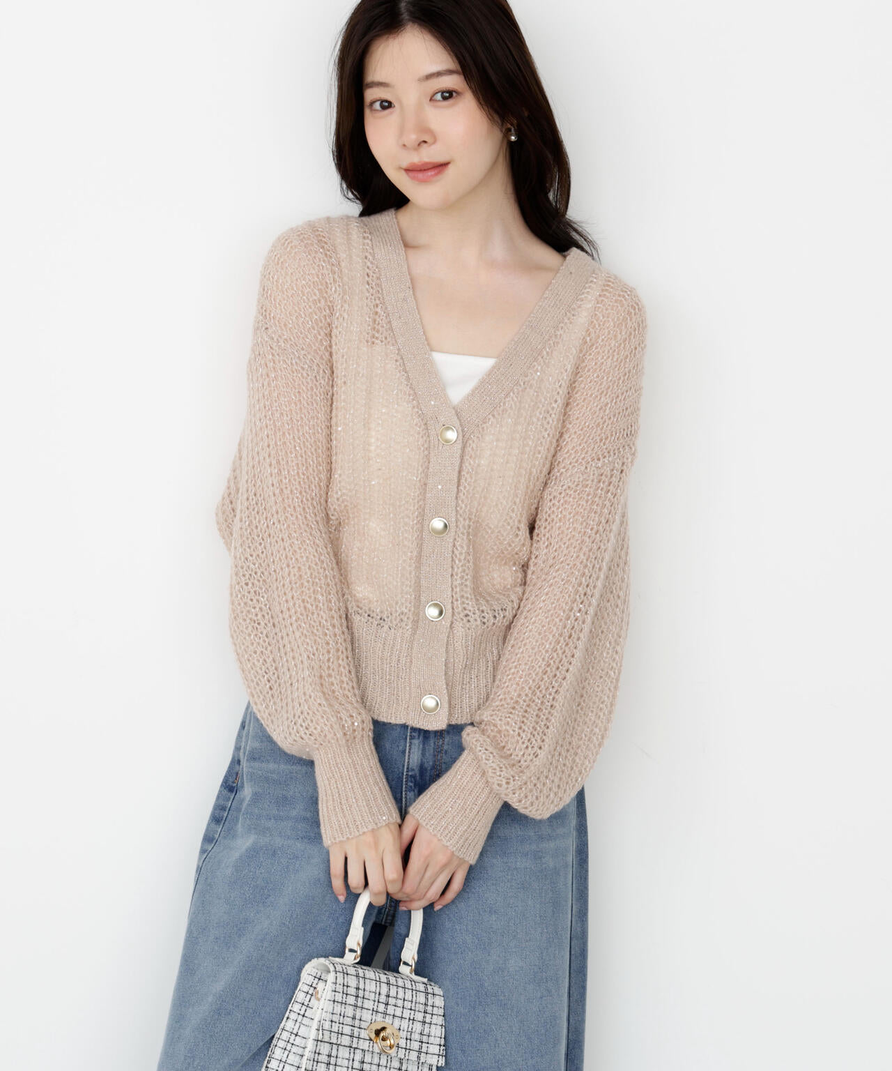 松川星さん着用】スパンコール透かし編み2wayカーディガン