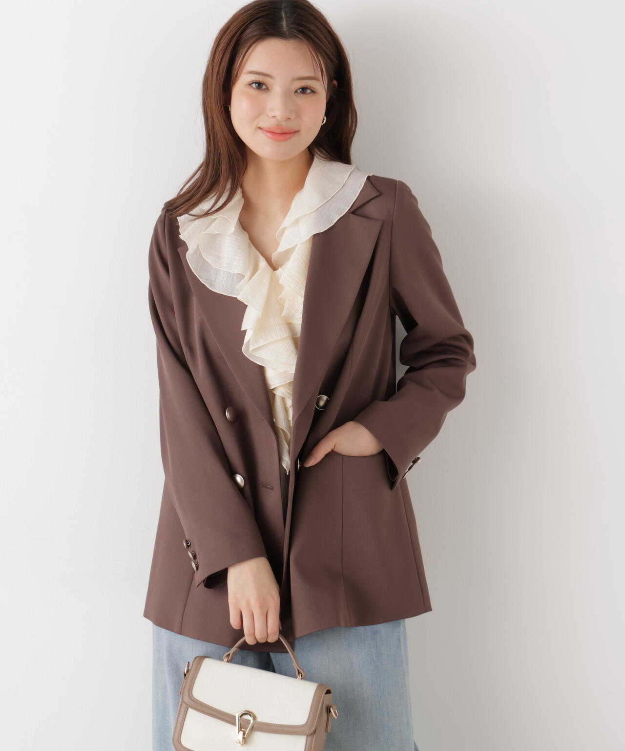 シアー楊柳ラッフルブラウス