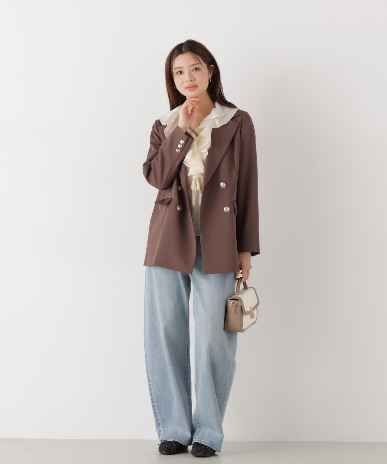 シアー楊柳ラッフルブラウス