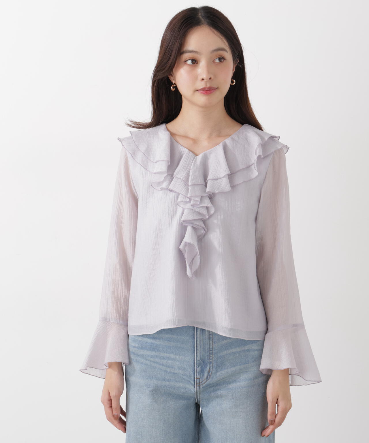 シアー楊柳ラッフルブラウス