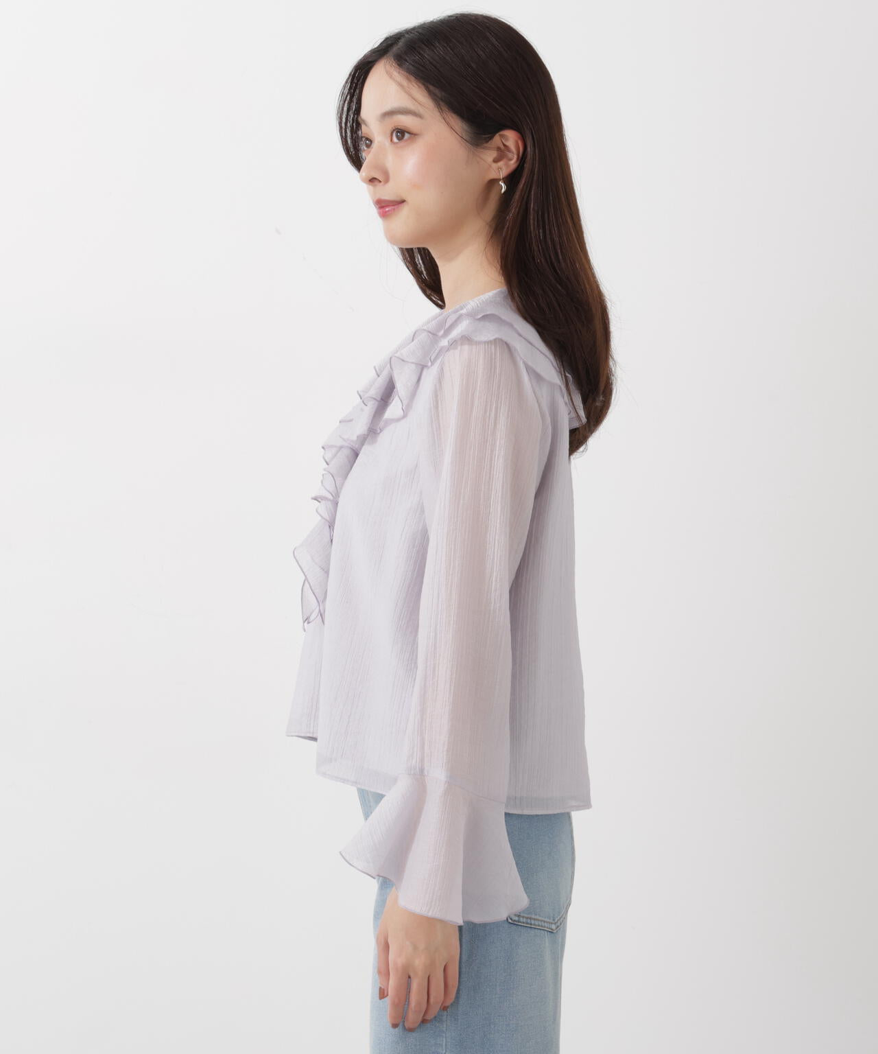 シアー楊柳ラッフルブラウス