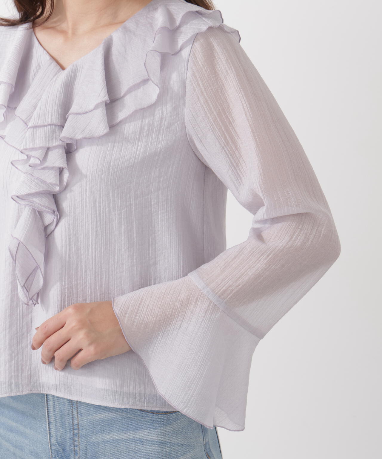 シアー楊柳ラッフルブラウス