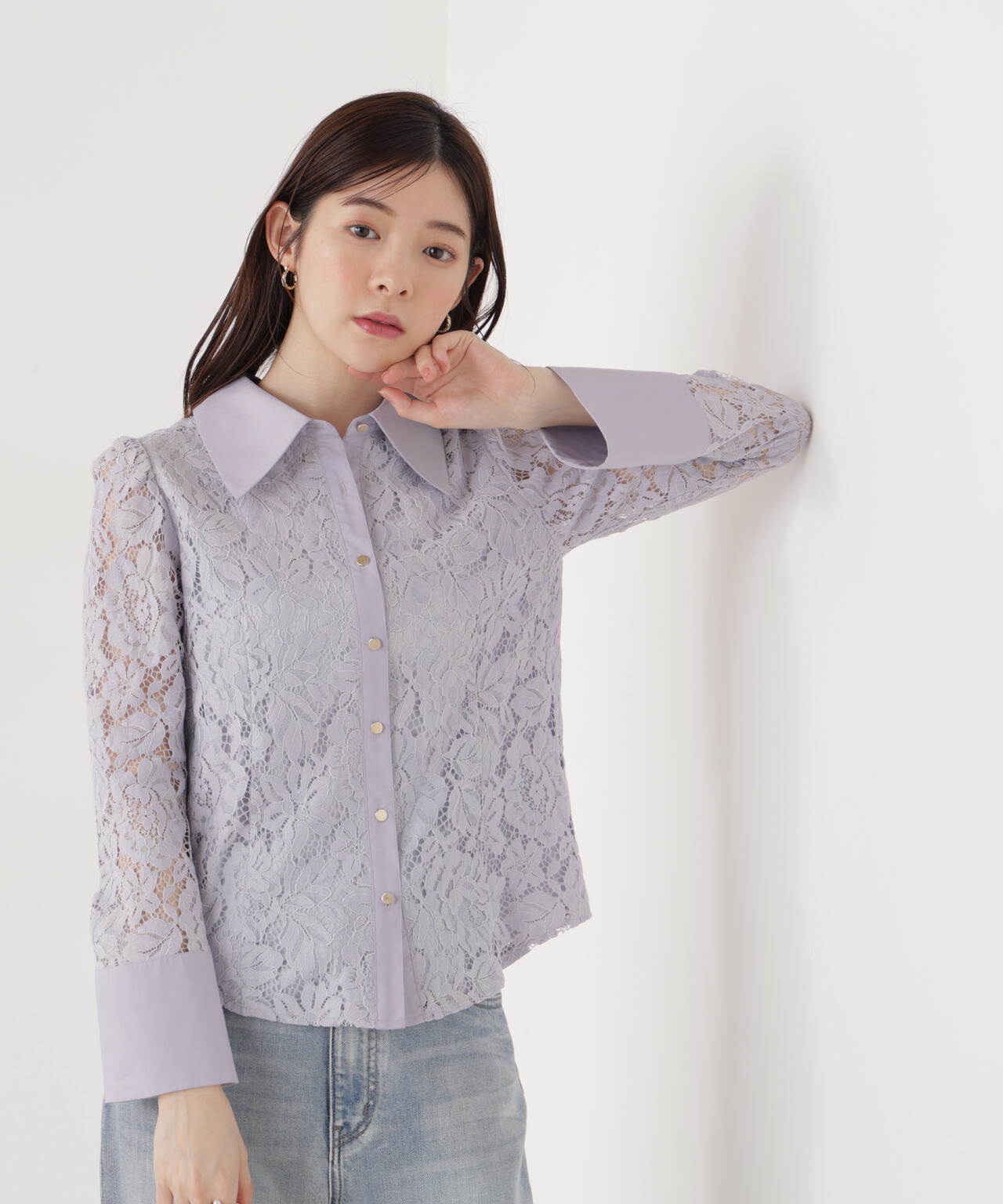 ＜ウォッシャブル＞ビッグ衿レースブラウス