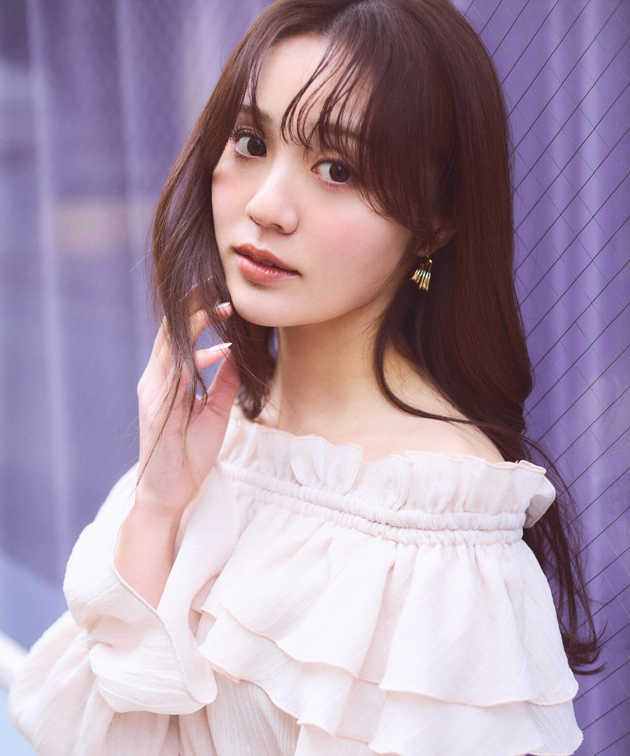 ＜ウォッシャブル＞《EDIT COLOGNE》オフショルシアーシャーリングブラウス【WEB・一部店舗限定】