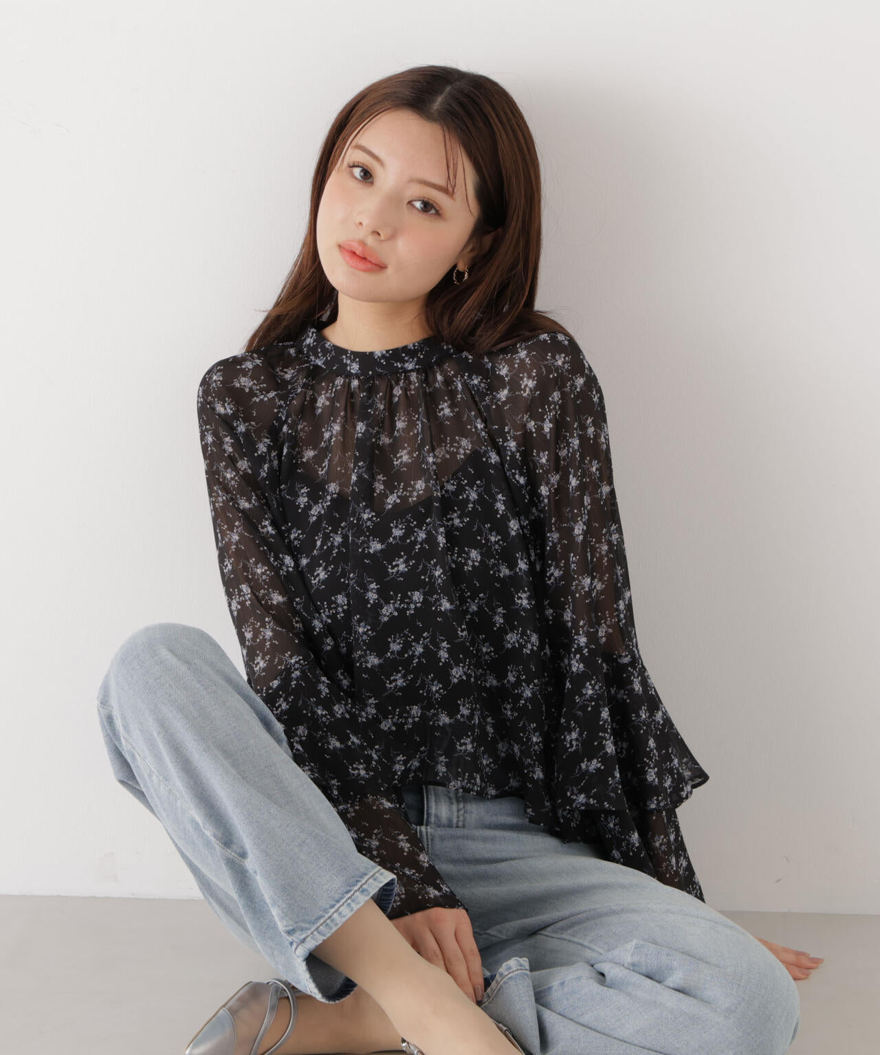 ＜ウォッシャブル＞〈a/mie〉ジョーゼットボリュームブラウス