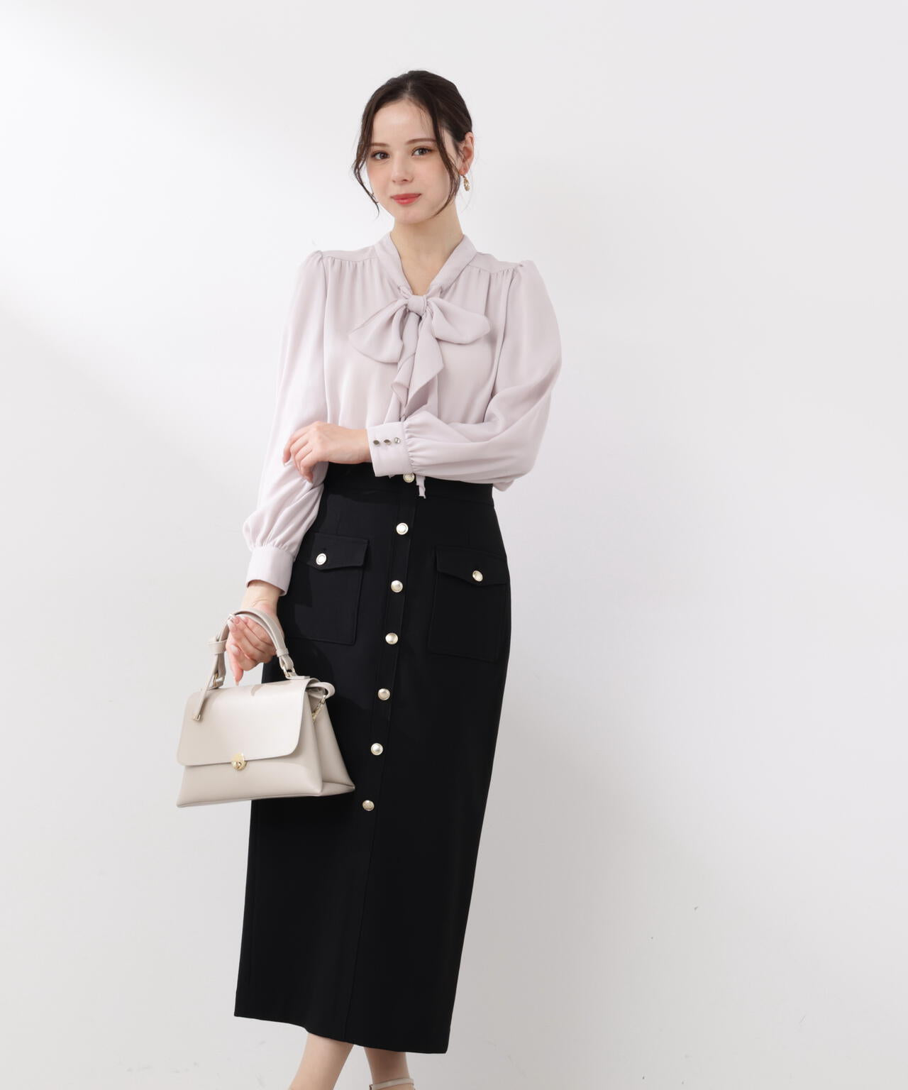 ＜ウォッシャブル＞フロント釦ナロースカート