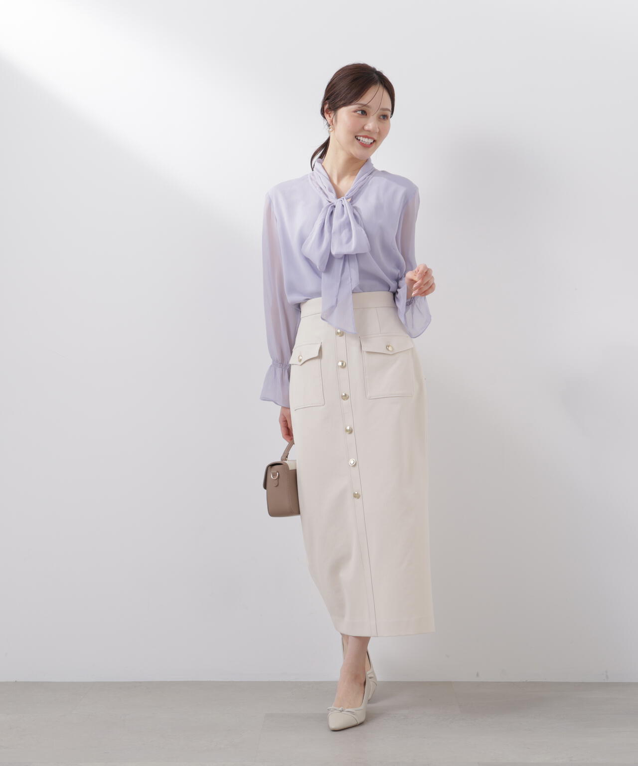 ＜ウォッシャブル＞フロント釦ナロースカート