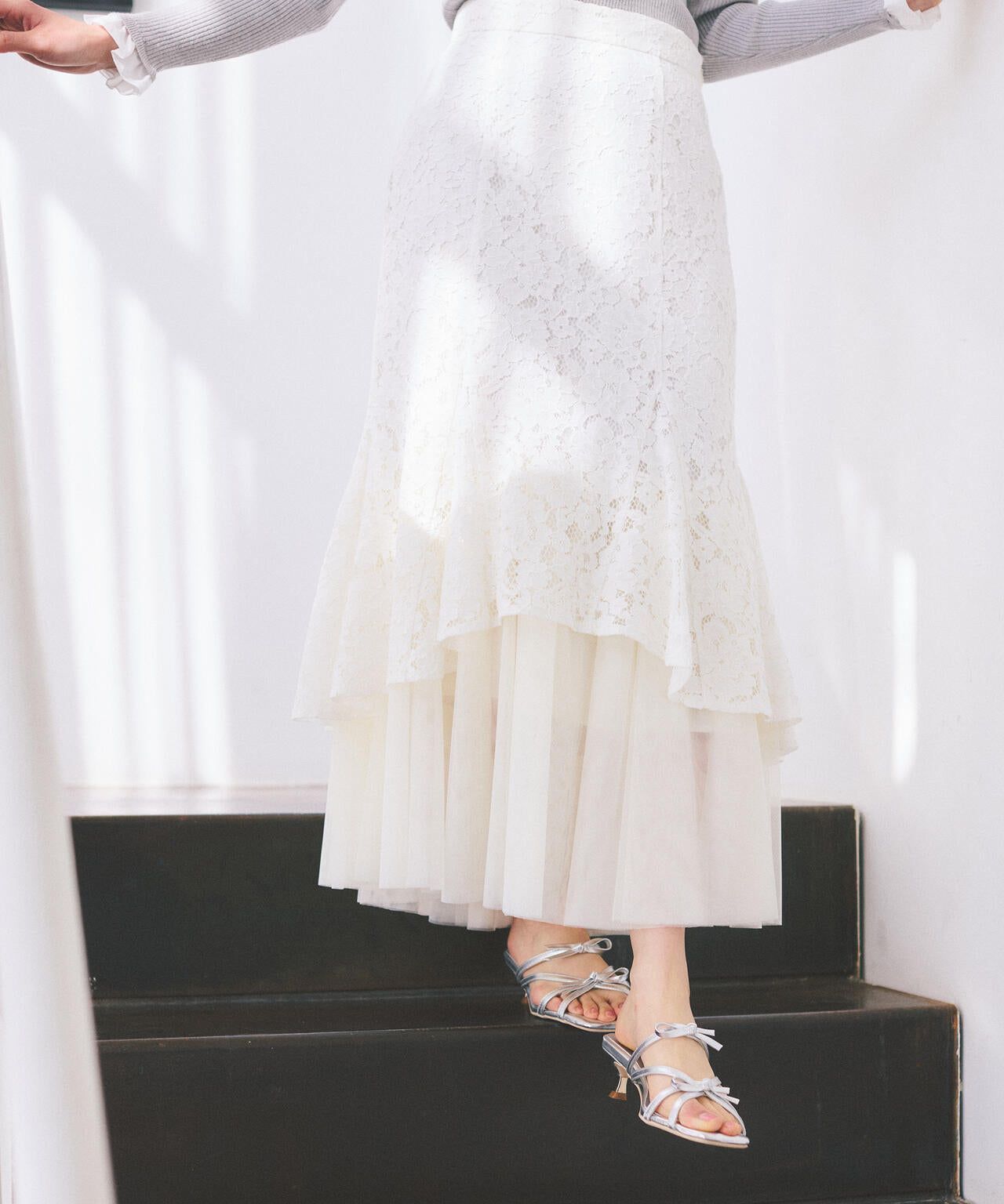 チュールドッキングレーススカート