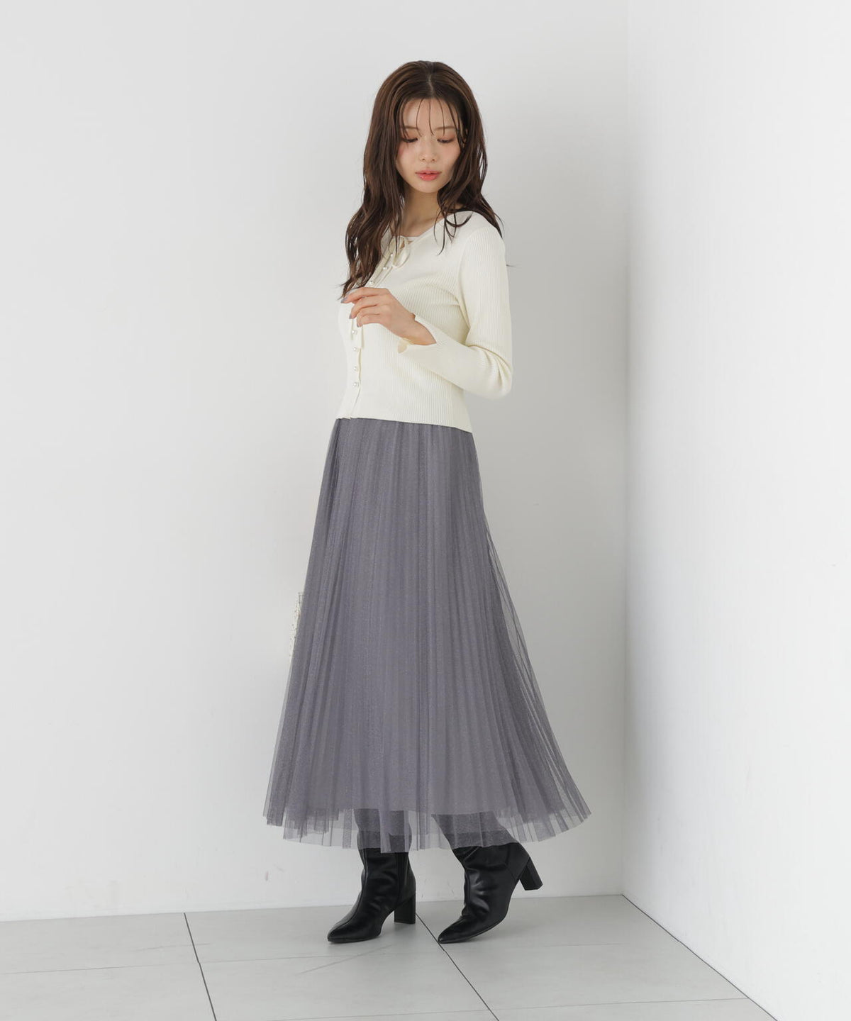 EDIT COLOGNE》ラメプリーツスカート【ピンク：official site 