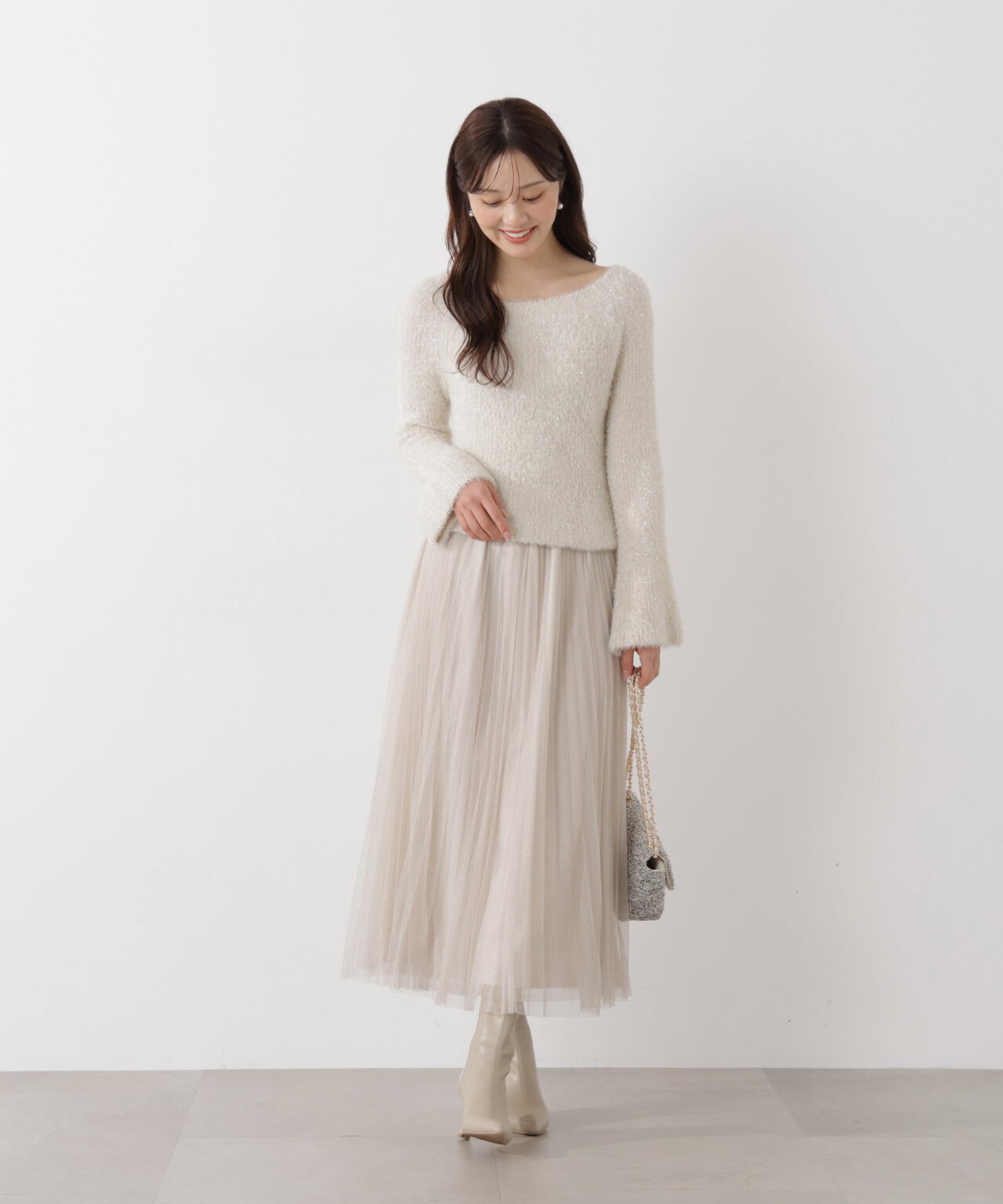 《EDIT COLOGNE》ラメプリーツスカート【ピンク：official site・ZOZOTOWN・ルミネエスト新宿限定】