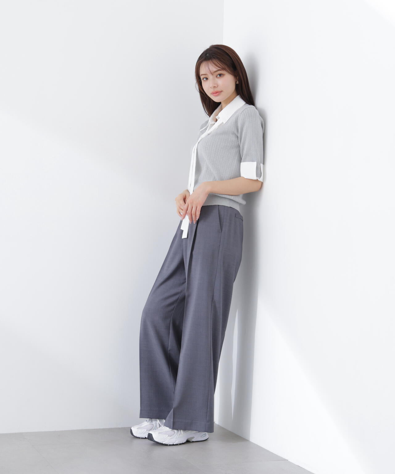 ＜ウォッシャブル＞ベルト付きタックワイドパンツ