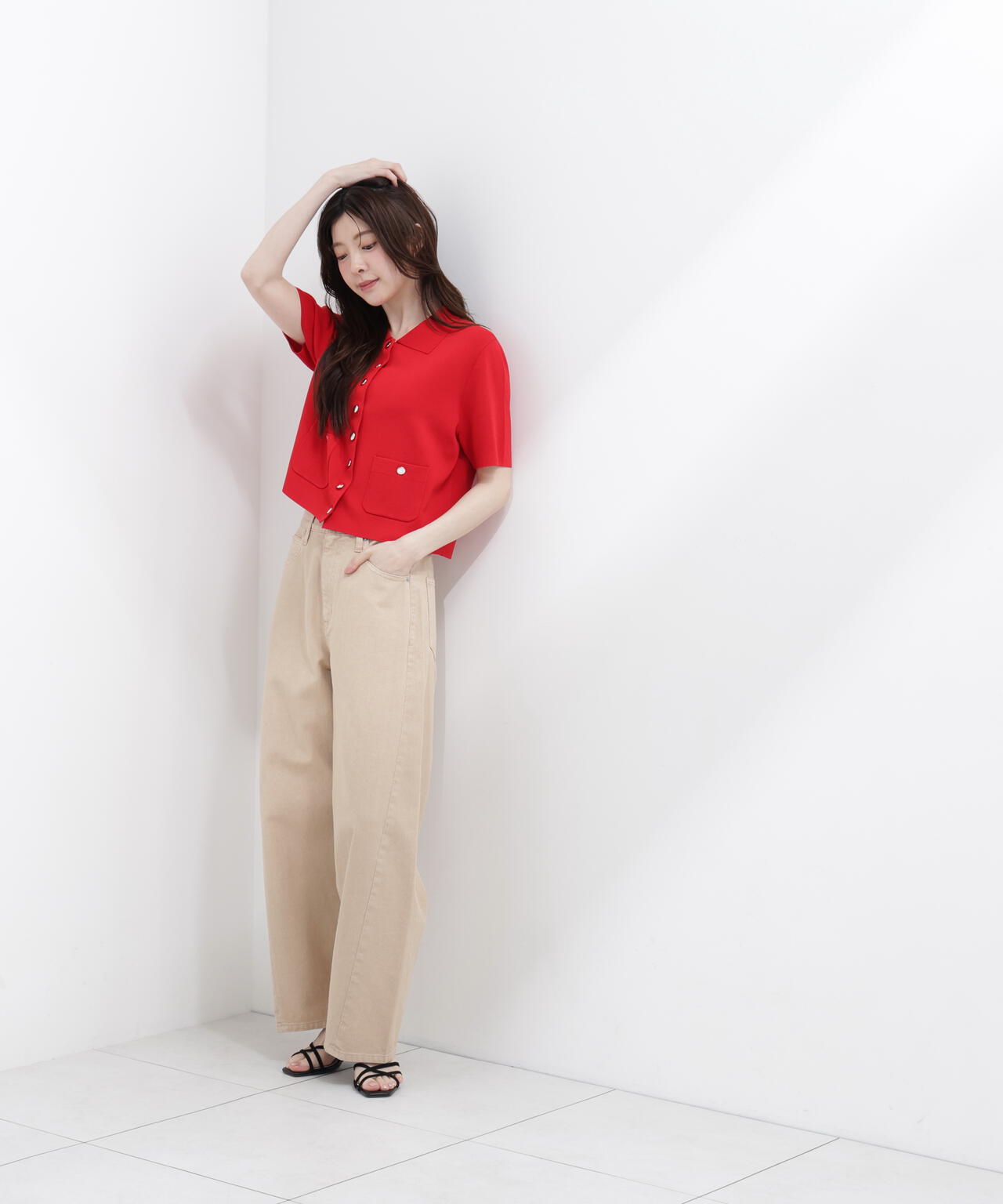 【6/5～6/7 オンライン限定2buy10%OFF対象】＜青島心さん着用＞〈a/mie〉ワイドバレルパンツ【ベージュ：WEB限定】