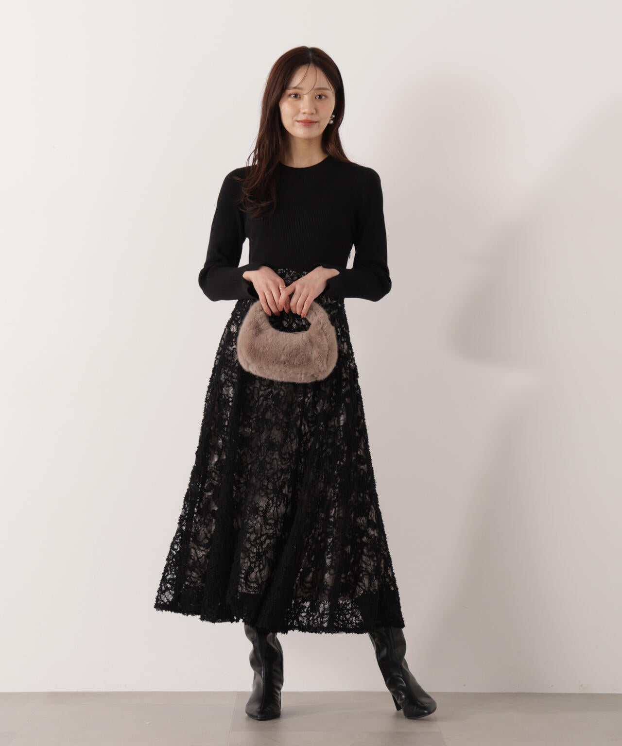 レースドッキングニットワンピース