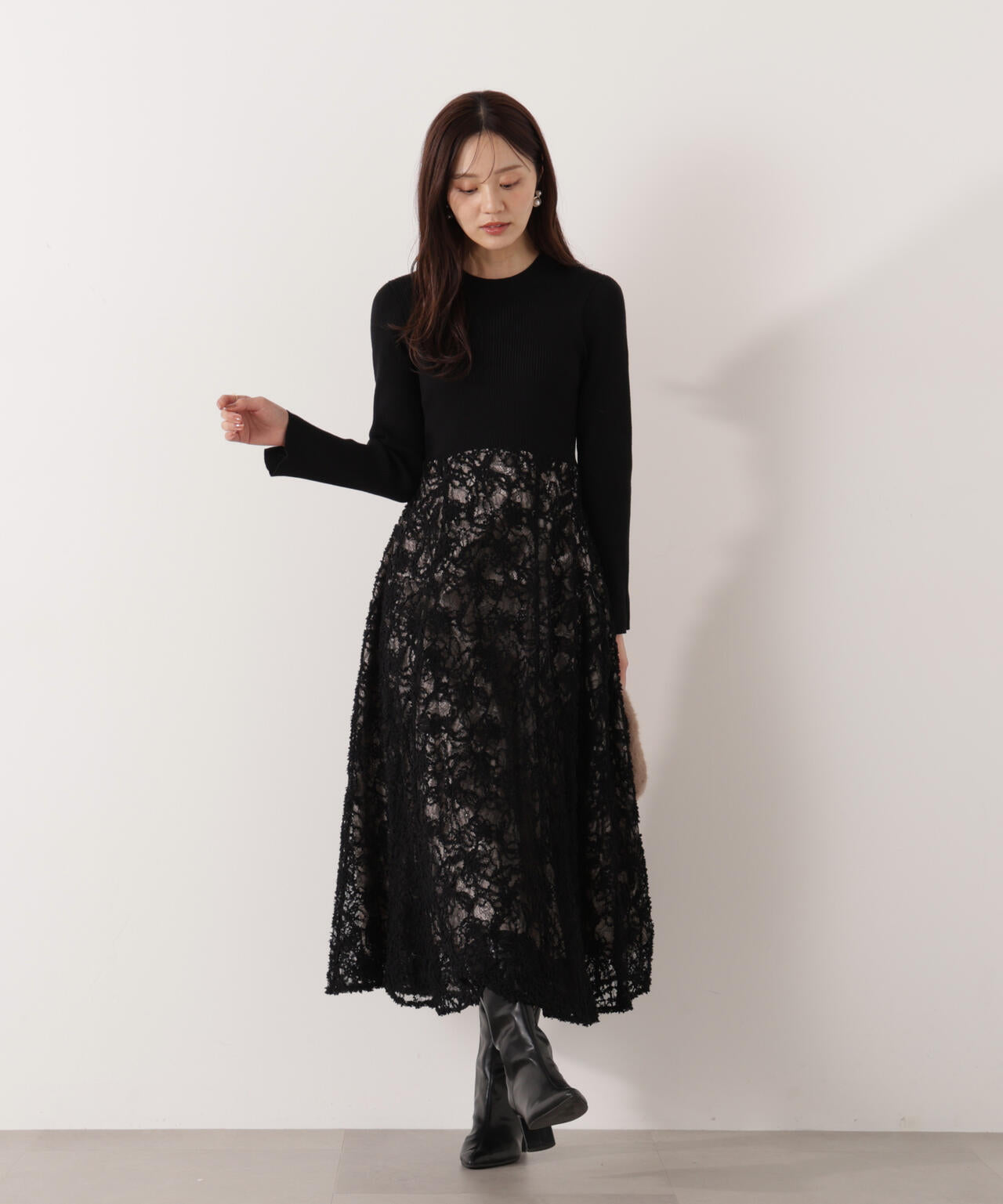 レースドッキングニットワンピース | PROPORTION BODY DRESSING