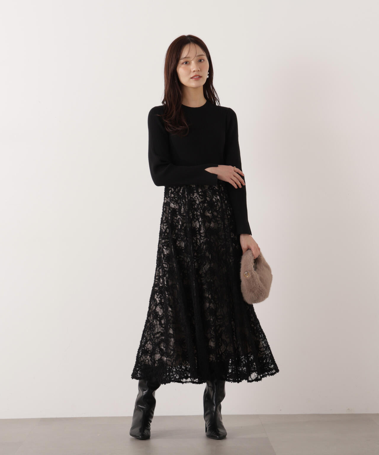 レースドッキングニットワンピース