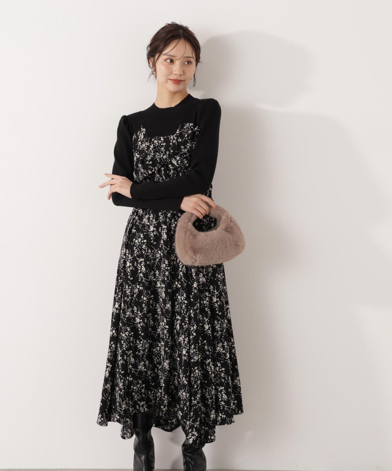 フロントリボン花柄ドッキングワンピース | PROPORTION BODY DRESSING