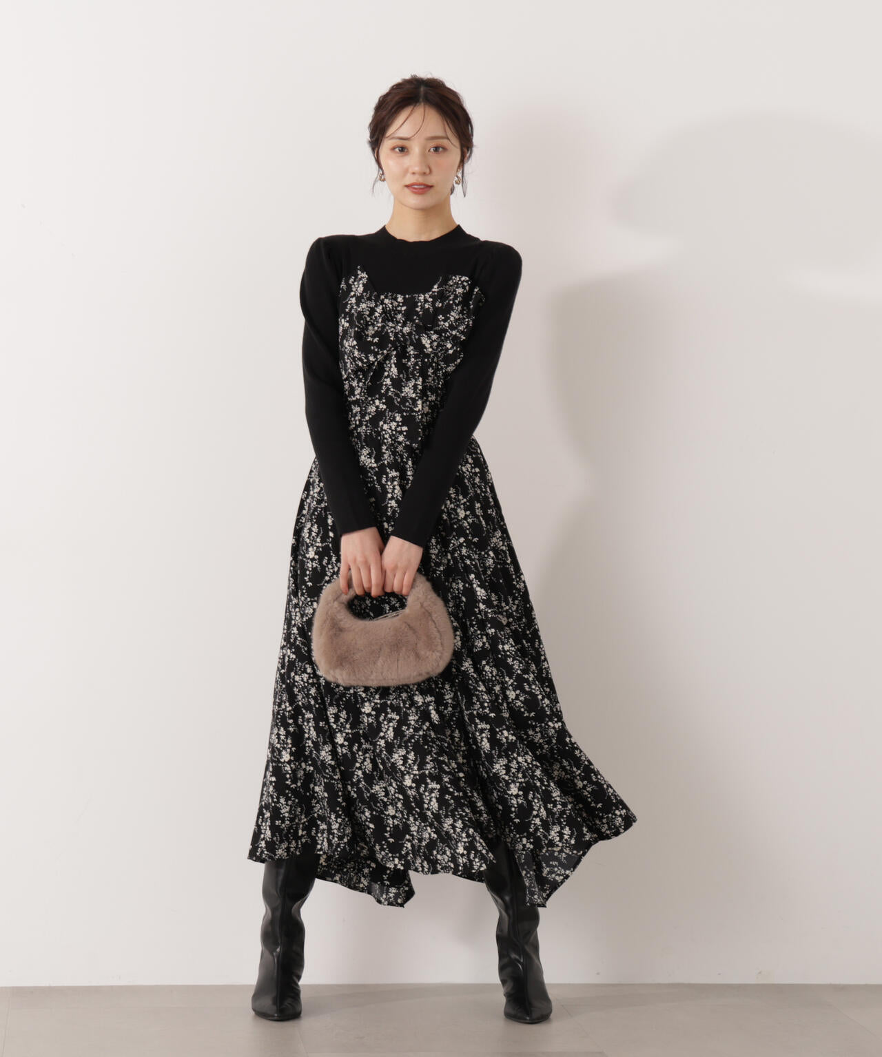 フロントリボン花柄ドッキングワンピース | PROPORTION BODY DRESSING