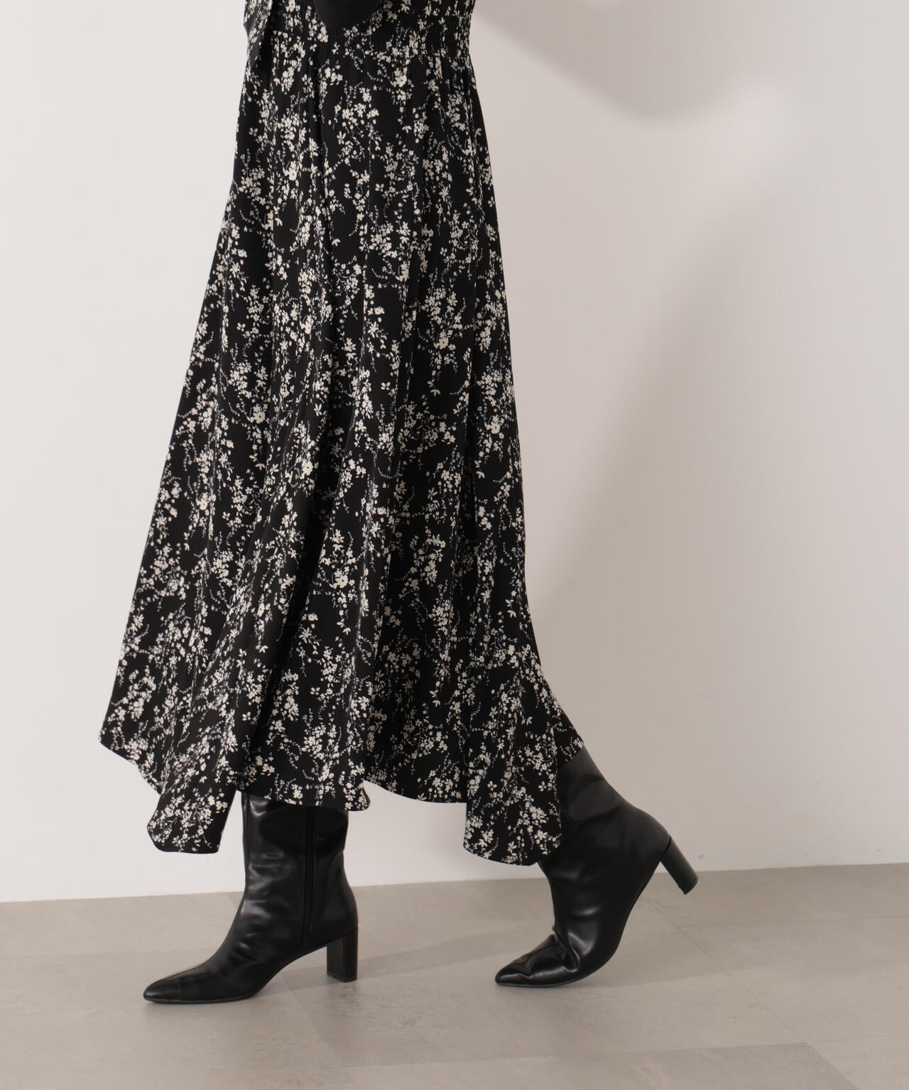 フロントリボン花柄ドッキングワンピース