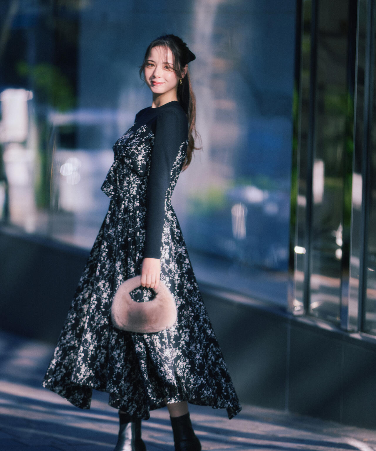 フロントリボン花柄ドッキングワンピース | PROPORTION BODY DRESSING