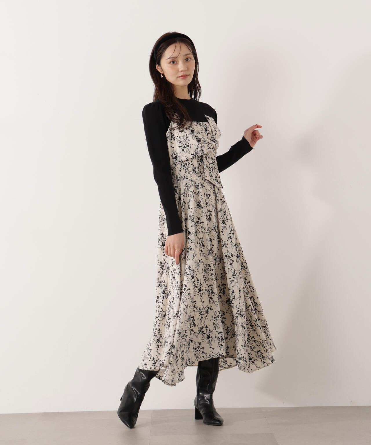 フロントリボン花柄ドッキングワンピース | PROPORTION BODY DRESSING