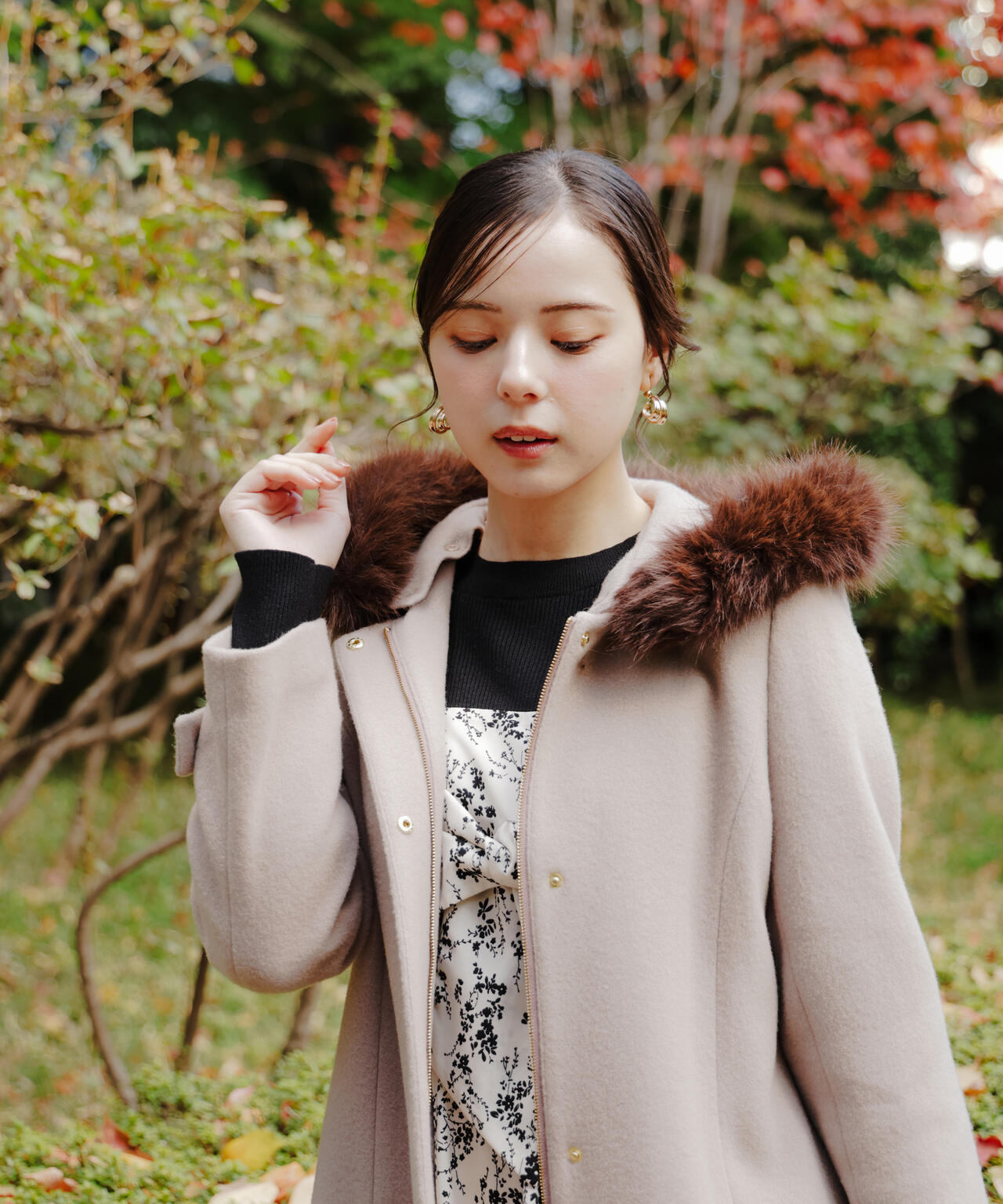 フロントリボン花柄ドッキングワンピース