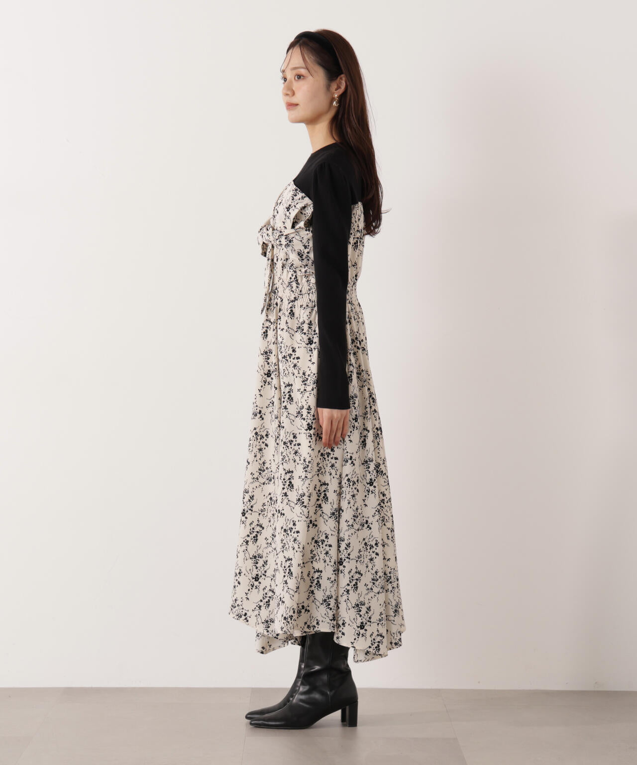 フロントリボン花柄ドッキングワンピース | PROPORTION BODY DRESSING