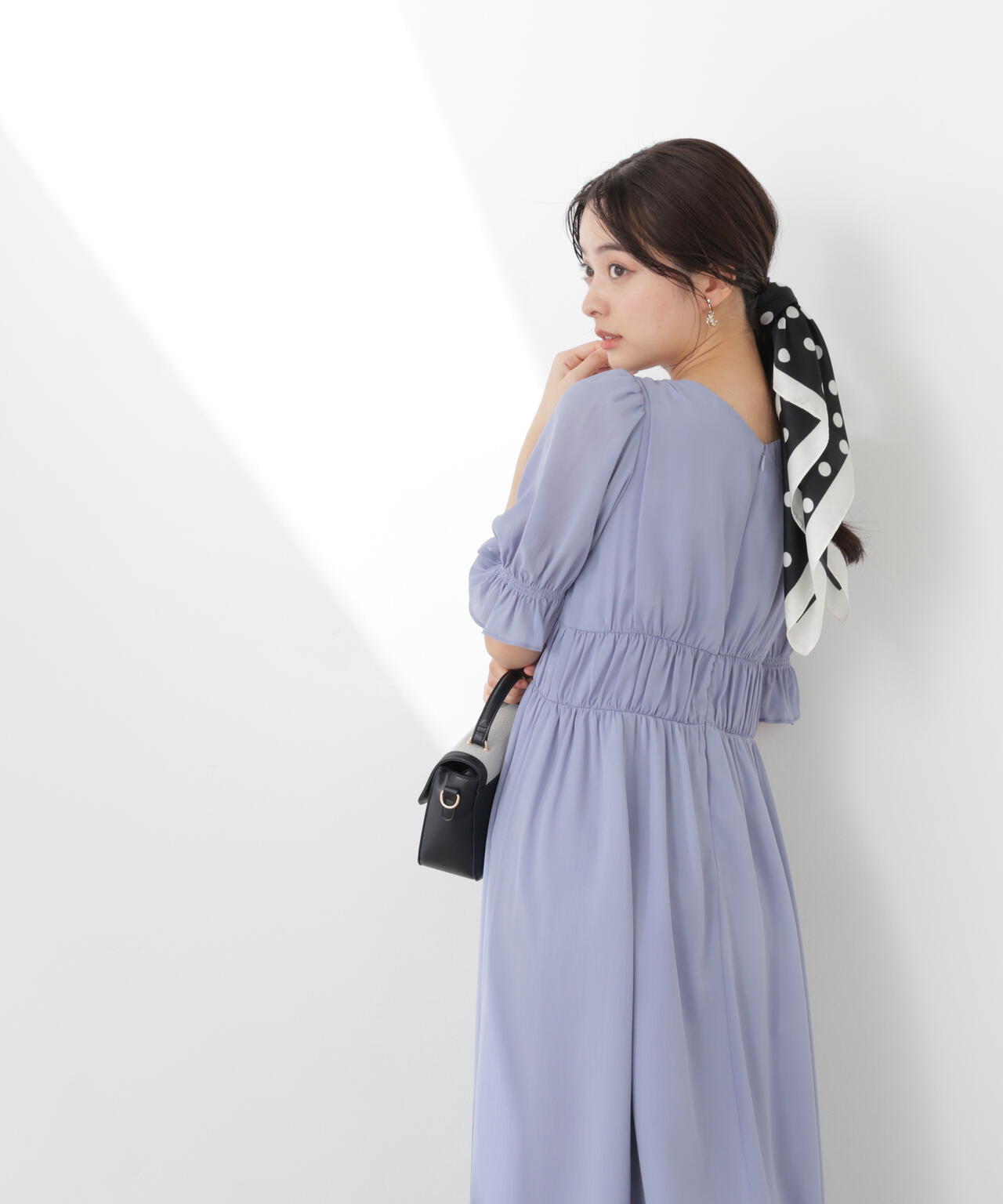 シフォン楊柳ギャザーワンピース