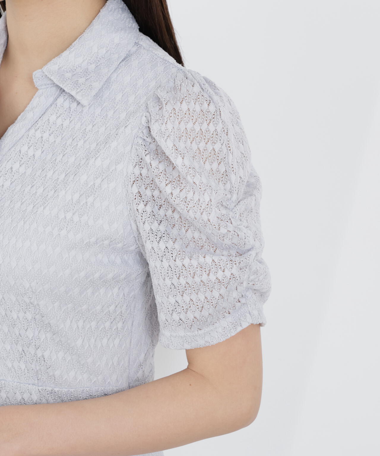 ストレッチレース襟付きワンピース