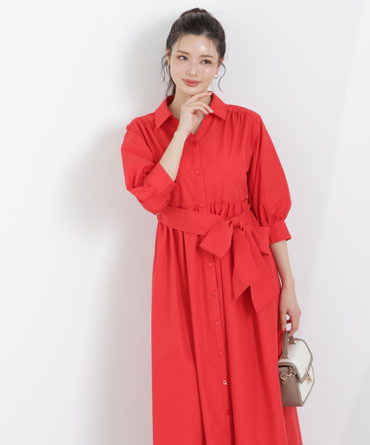 リボン付きシャツワンピース【WEB・一部店舗限定】