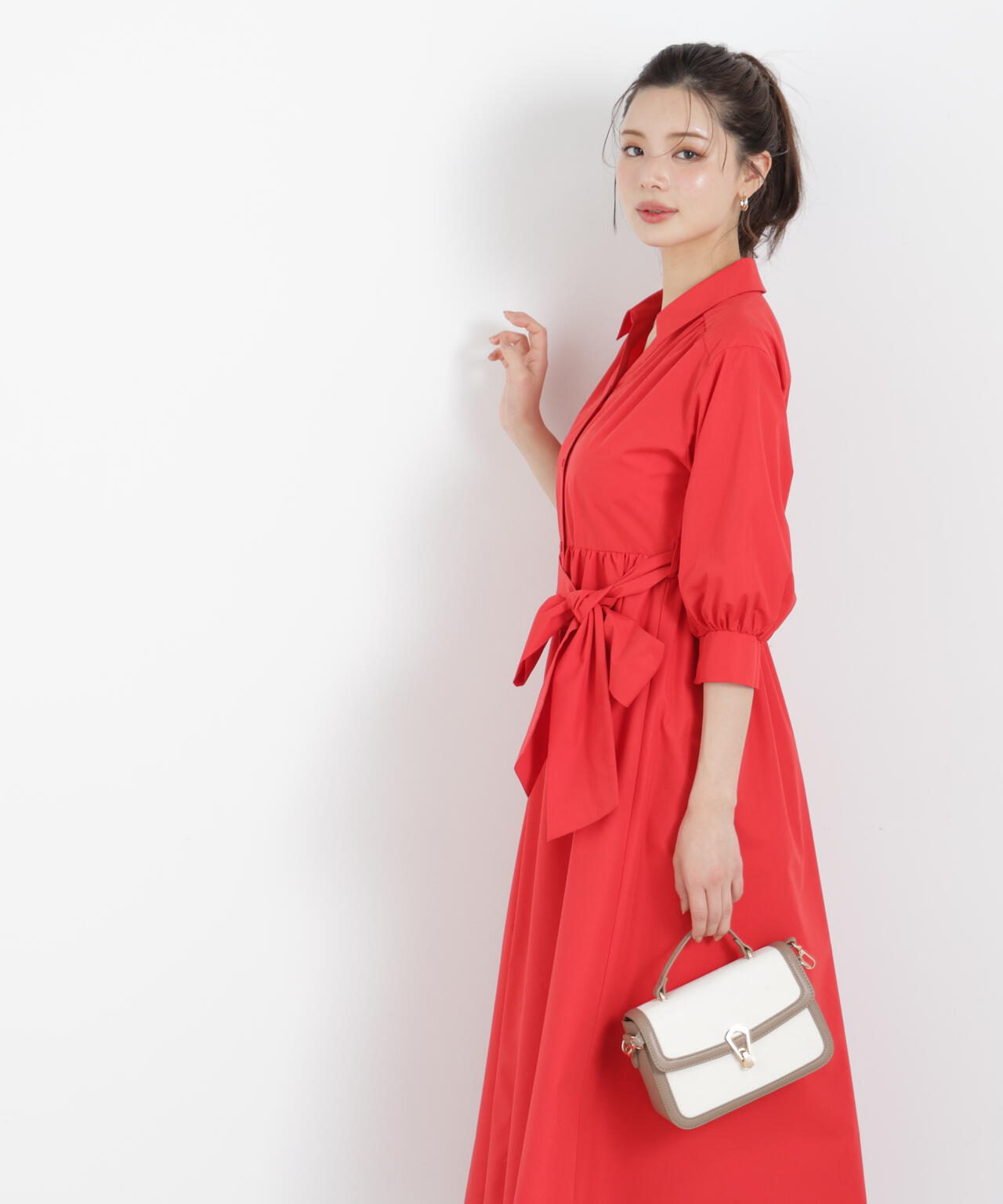 リボン付きシャツワンピース【WEB・一部店舗限定】