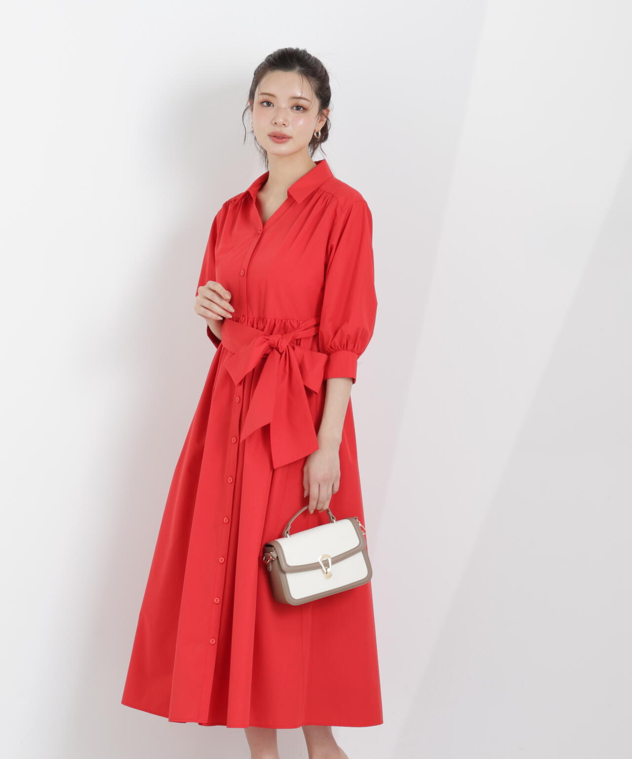 リボン付きシャツワンピース【WEB・一部店舗限定】